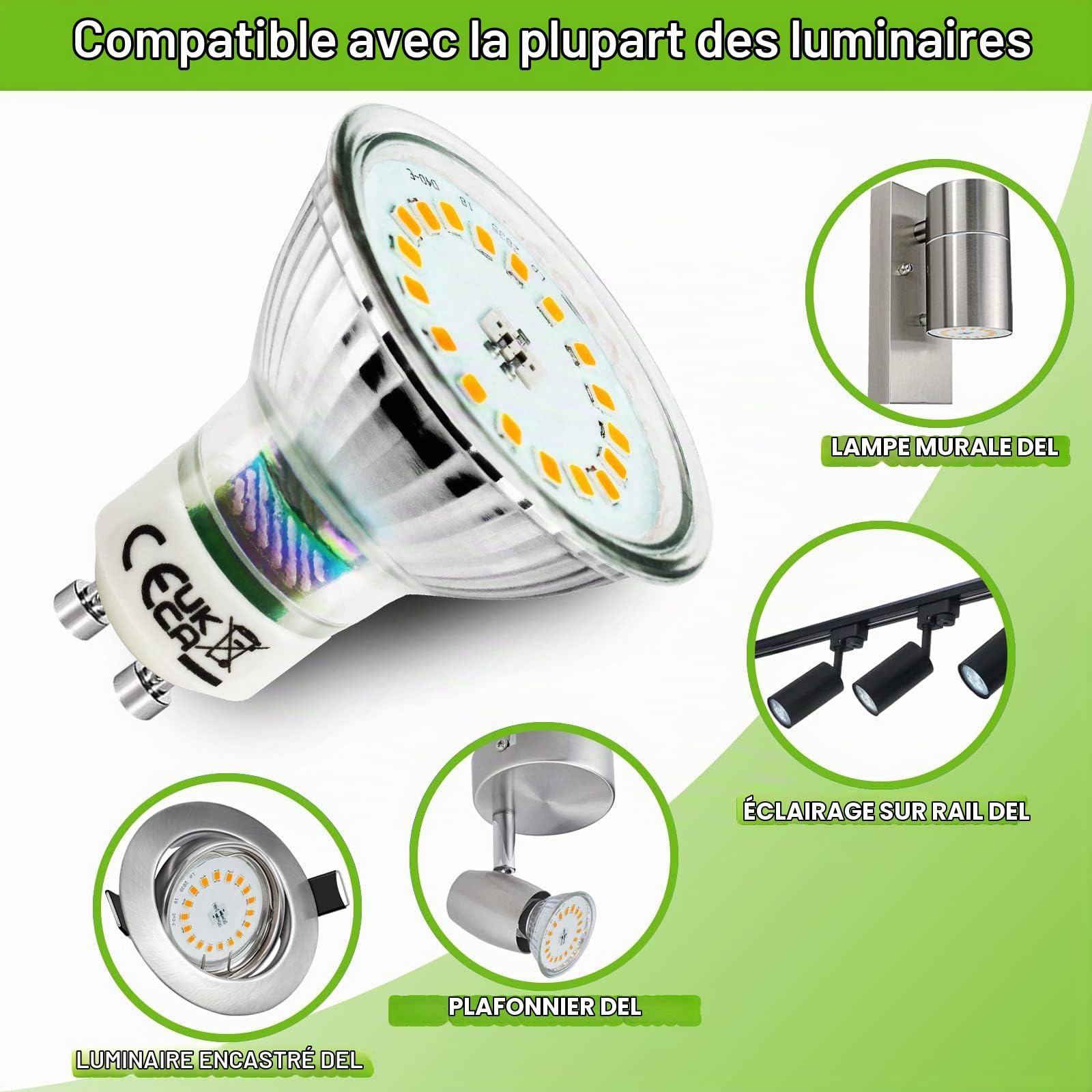 Allesgute Lot de 10 Ampoules LED GU10 Dimmables, Matériau en Verre, Blanc Chaud 3000K, 5W 700lm, Angle de Faisceau 120° - Remplacement pour Ampoules Halogènes 45W