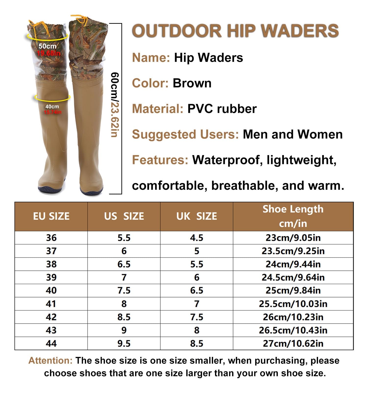 Waders hip Wader da Pesca Impermeabili, Waders Mimetici Marroni con Impugnatura Più Forte, Per La Caccia Nelle Paludi E Nei Laghi