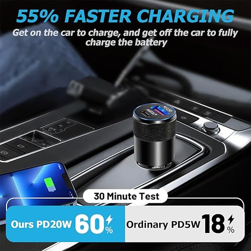 Miniatura 2 de Paquete de 2 cargadores rápidos USB C para automóvil, PD 38 W, 3.1 A, 2 puertos de carga rápida, cuerpo de metal de aluminio, accesorios para el