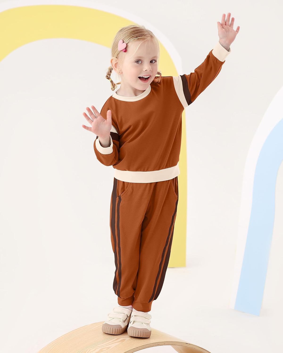 SANMIO Toddler Girl Clothes Outfits Cute Color Block Long Sleeves Top and Pants Sweatsuit 2 Piece Winter Clothing Set - Image 2