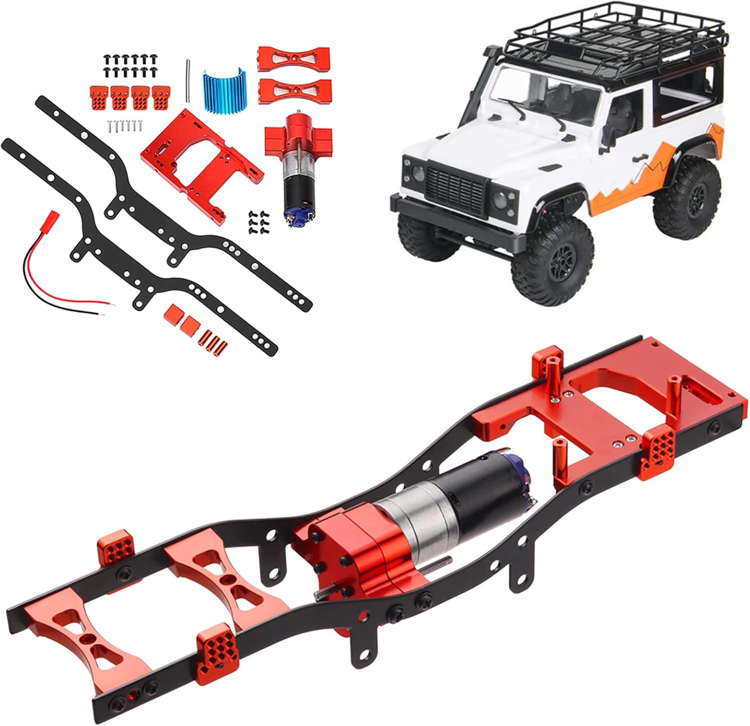 VGEBY RC Car Motor Frame Set, Metal Frame Girder with Motor for MN90 MN90K MN91 MN91K MN45 MN45K MN99 MN99S (Red)