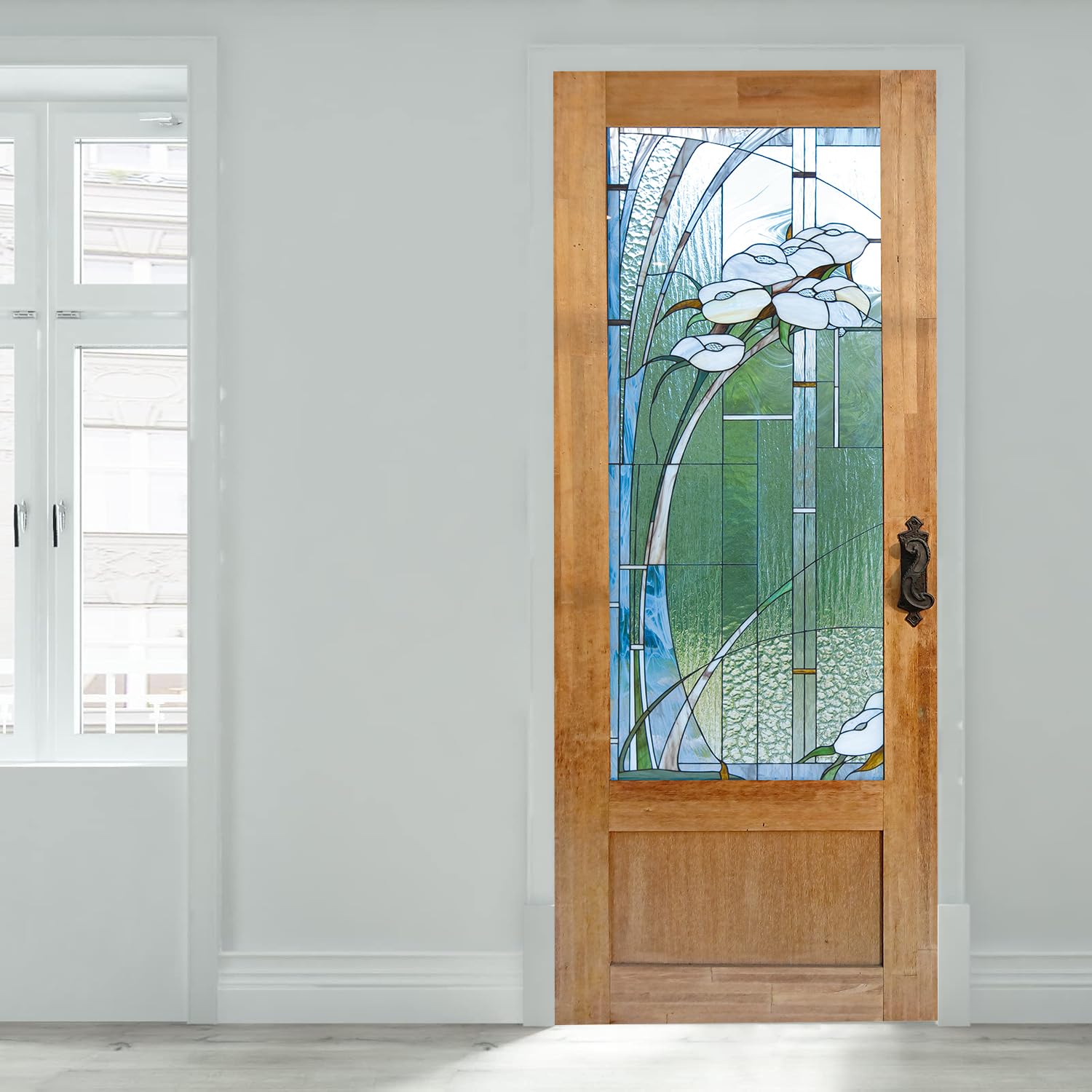 Autocollant de porte vitrail 3D : sublimez votre chambre avec un style bois rétro