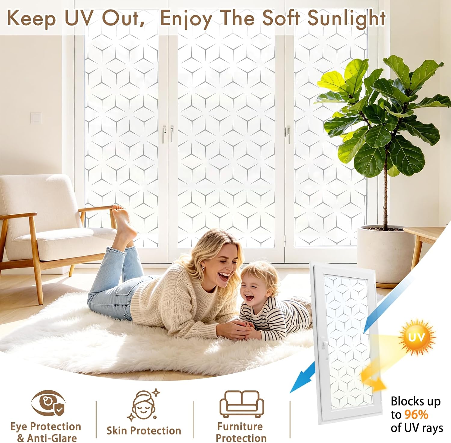 SOMWISE Frosted Window Privacy Film, Day and Night, Static Cling,17.5X 78.5 image 5
