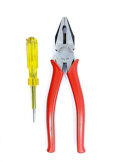 PERFECT TECH Combo Set of 2 Combination Cutting Plier 8 Inch | Analog Line Tester | Tools Kit Set | Steel Pliers Original | Heavy Duty