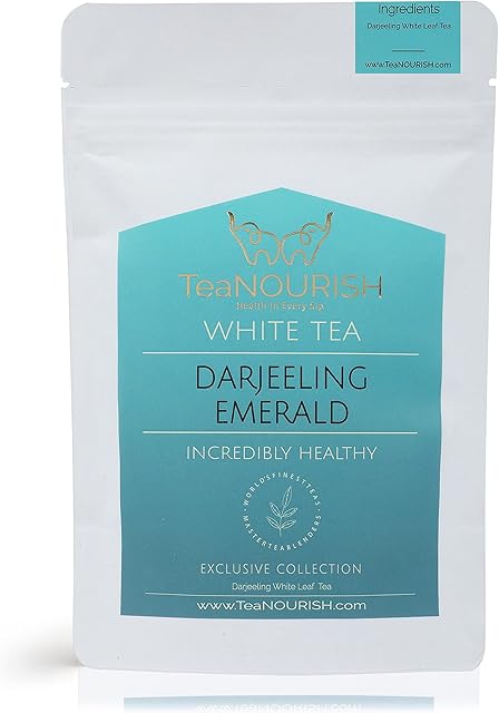 TeaNOURISH Darjeeling Emerald White Tea | Unblended Darjeeling Silver Needles White Tea | Delicate, Unique Aroma & Flavor | Loose Leaf Tea | Freshly Sourced Direct From Origin (1.76oz/50gms)
