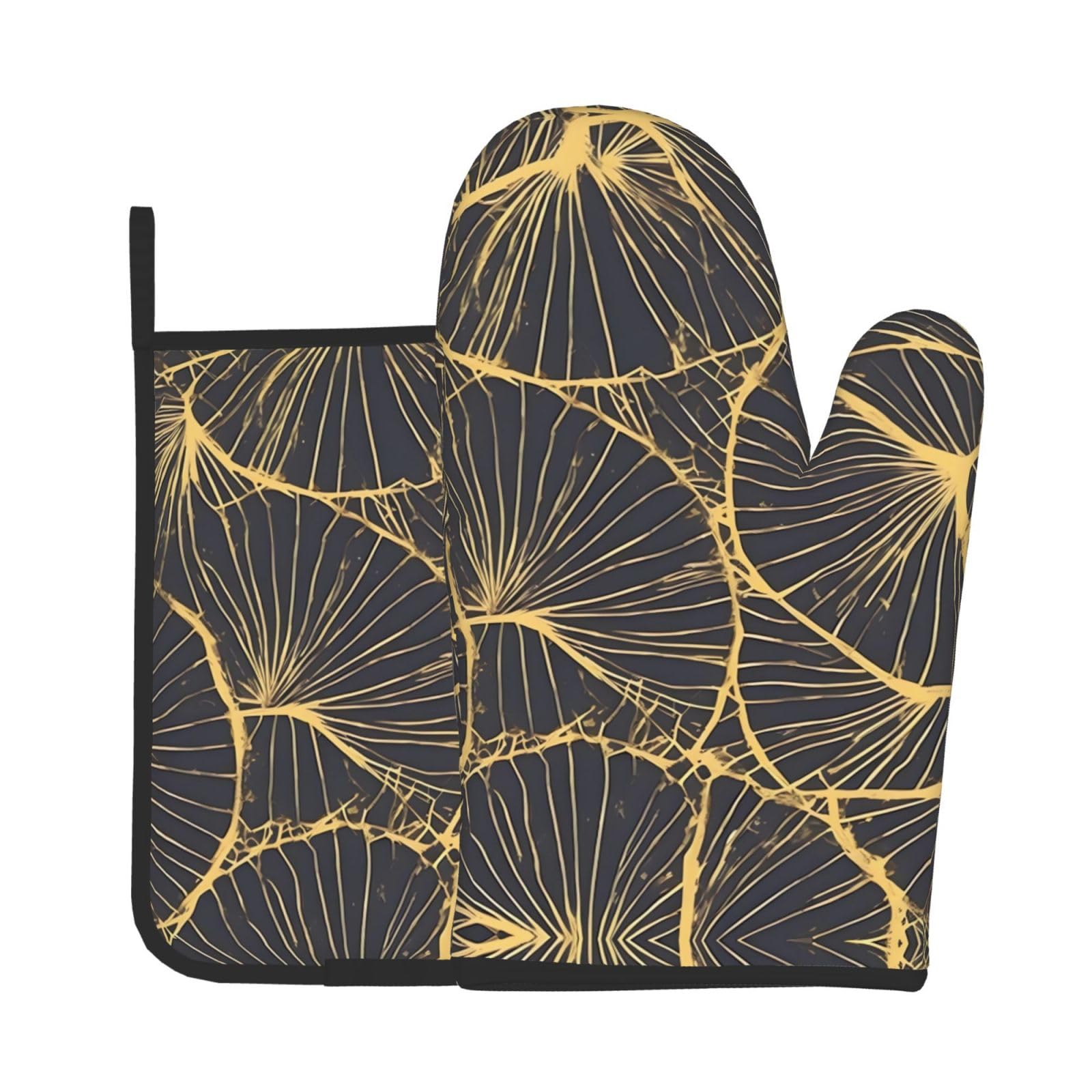 Oven Mitts and Potholders Set of 2 for Kitchen Baking Cooking GrayGolden Leaf Thick and Durable