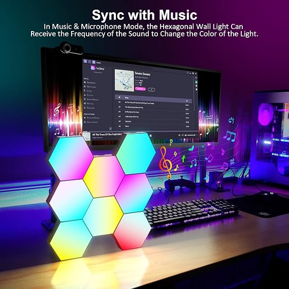 OJQ 8 Pack Hexagon Lights Wall RGB Panel Hexagonal Gaming Led Lights | Room Decor Wall Lights Gifts for Men/Women Honeycomb Shape Panels Hexagon Gaming Led Lights for Bedroom Children