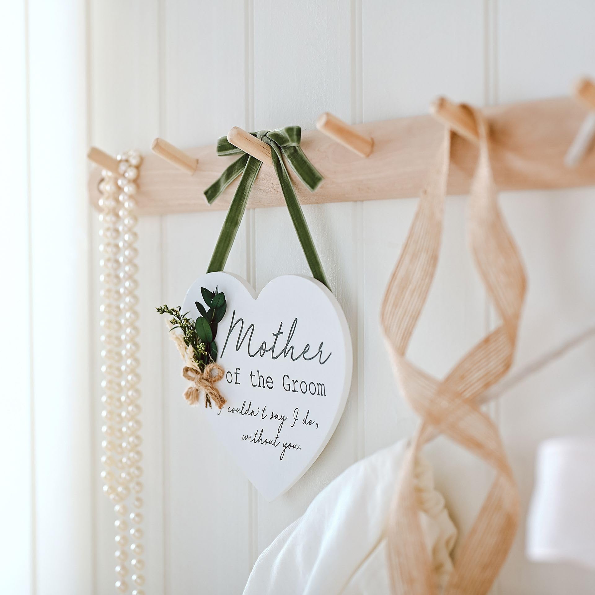 Widdop & Co., Love Story, Mother Of The Groom Heart Hanging Wooden Plaque with Green Velvet Ribbon - Image 2
