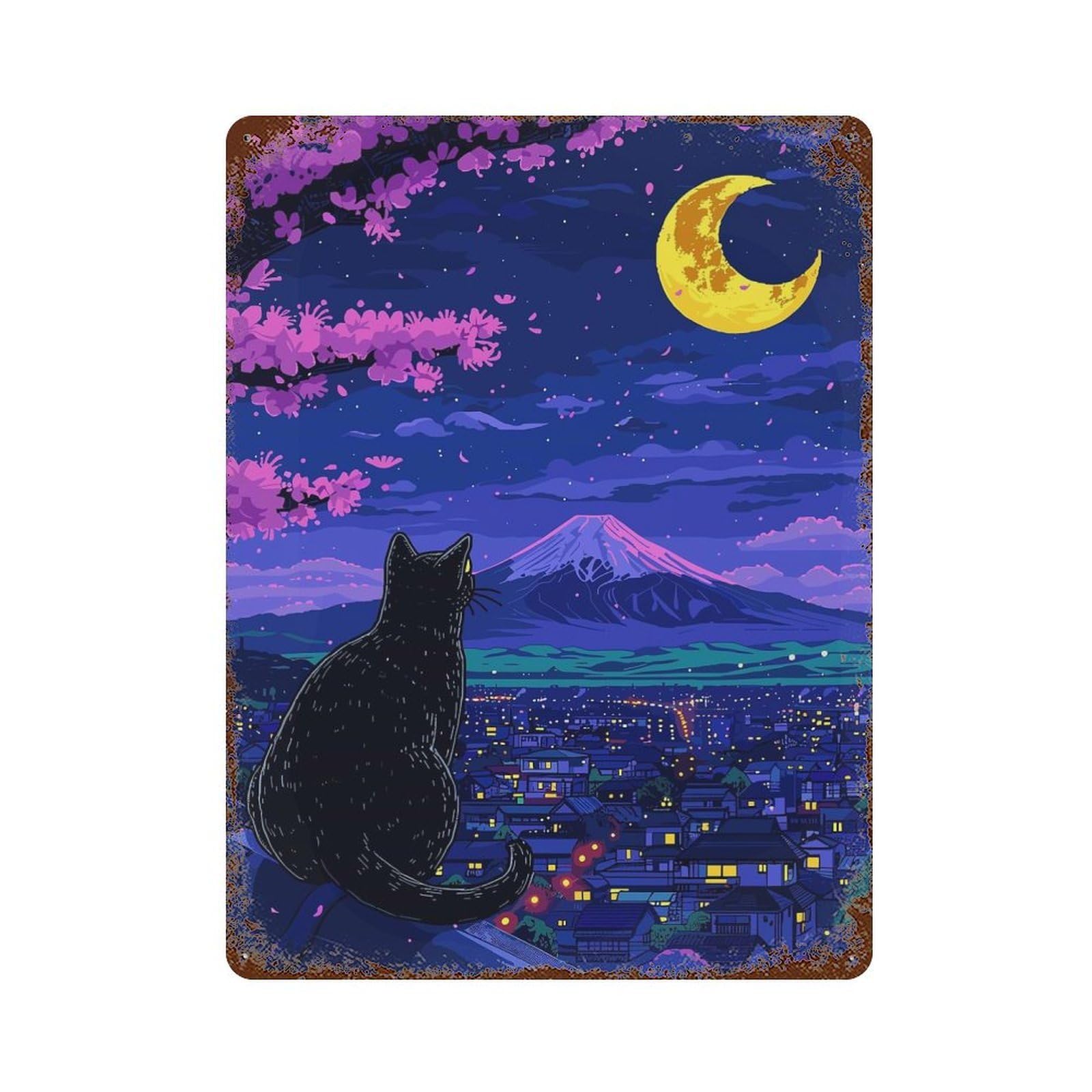 Garage Style Japan Cat Rusty Metal Tin Sign 15.7"x11.8", Farmhouse Wall Decor for Bar And Workshop