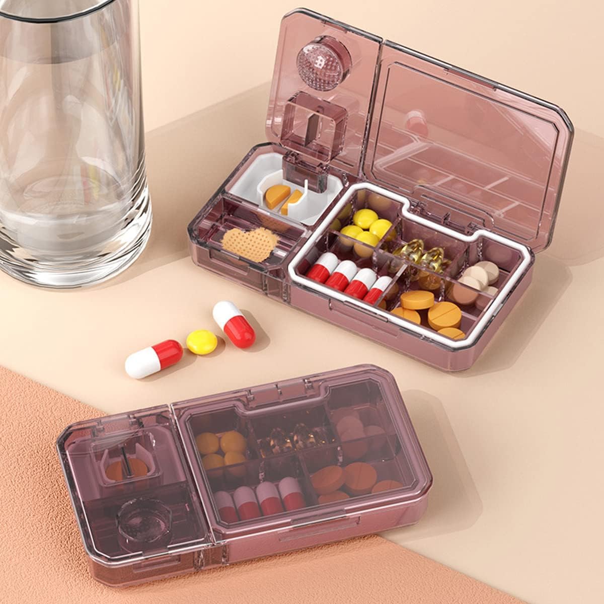 Cheshu Enterprise 3-in-1 Sealed Pill Case Splitters Pill Cutter Box Home Travel Medicine Grinder (Pack Of 1)