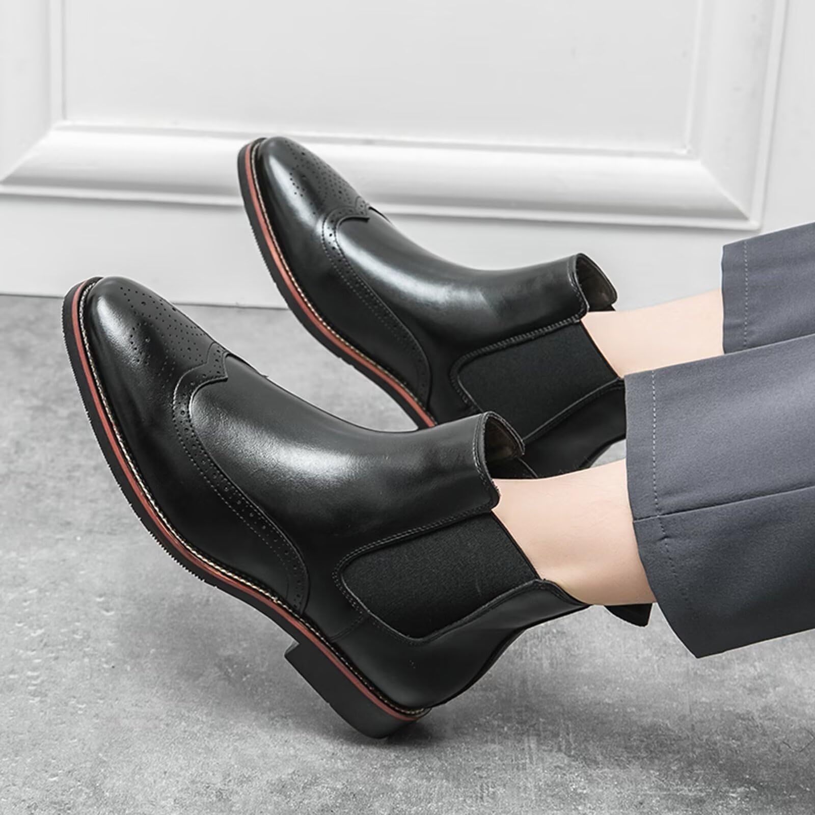 Buty Chelsea męskie skórzane kowbojskie botki wysokie buty wciągane na co dzień retro stylowe buty robocze grube biznesowe buty do sukienki biznesowej na spacer na studniówkę
