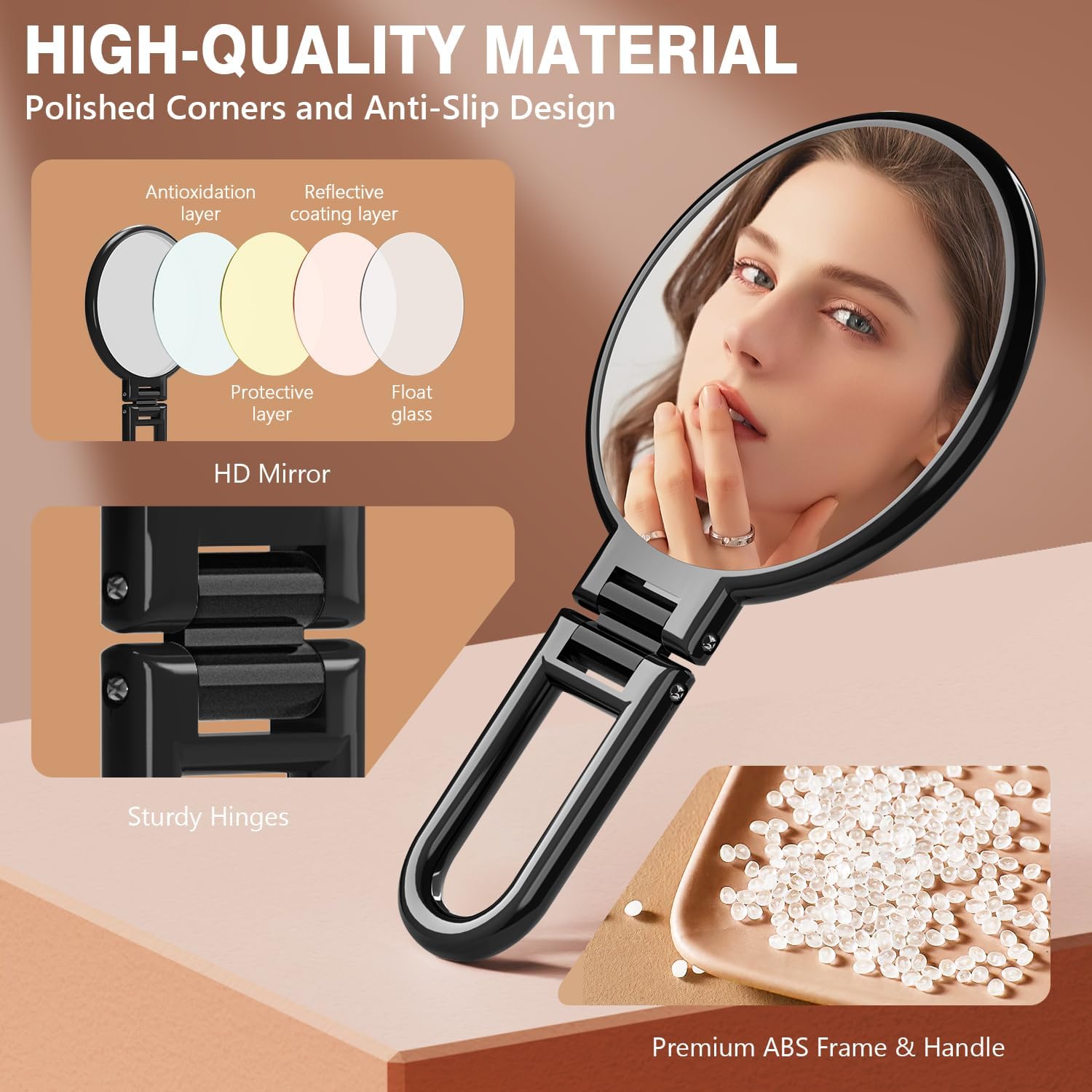 Auxmir Specchio Ingranditore Bifacciale 30X/1X, Specchio a Mano 14CM, Alta Definizione, Portatile, Pieghevole, Appendibile, Specchio Trucco da Viaggio per Trucco, Cura del Viso, Nero