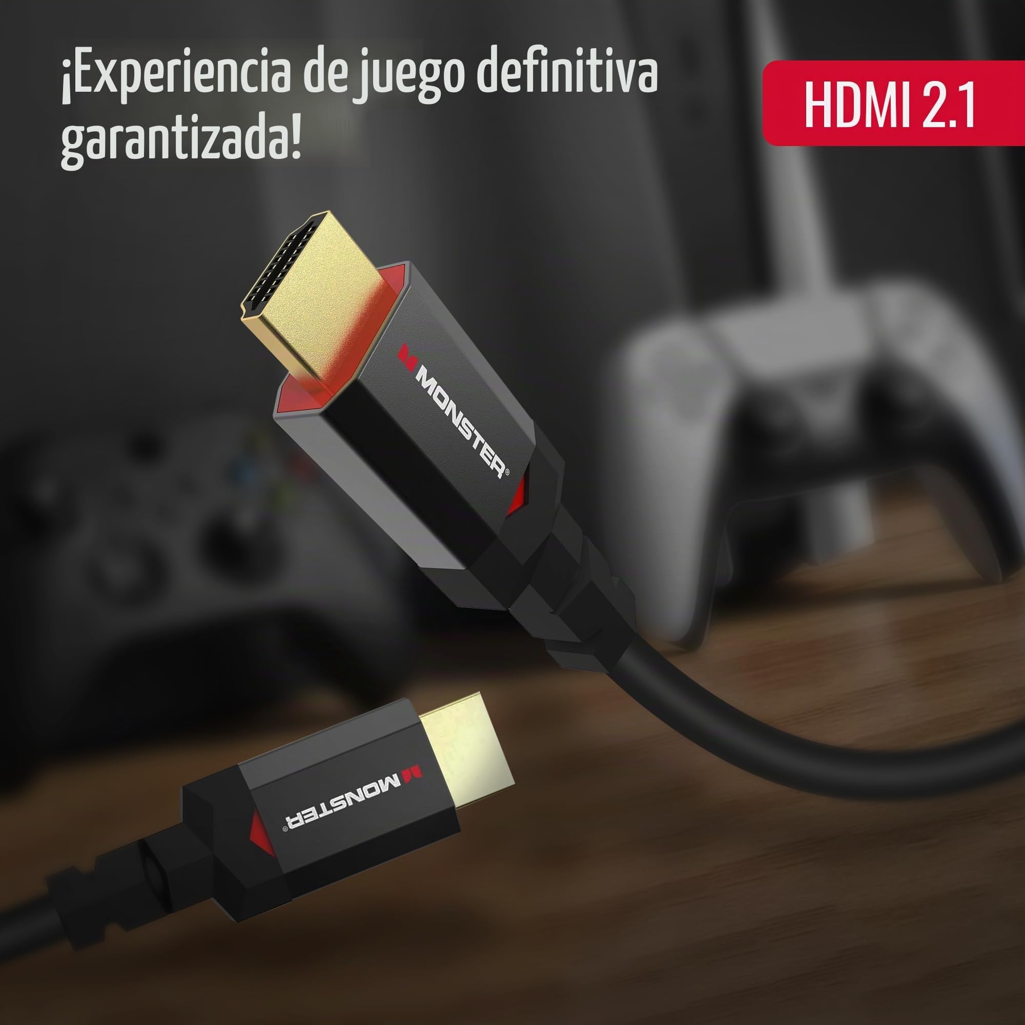 Monster Cable HDMI 2.1 Para Juegos, UHD 8K-60 Hz, 4K-144Hz, 48 Gbps, Cable UHD de 1,80 m, Compatible Con PS5, PS4, Xbox X, Xbox One