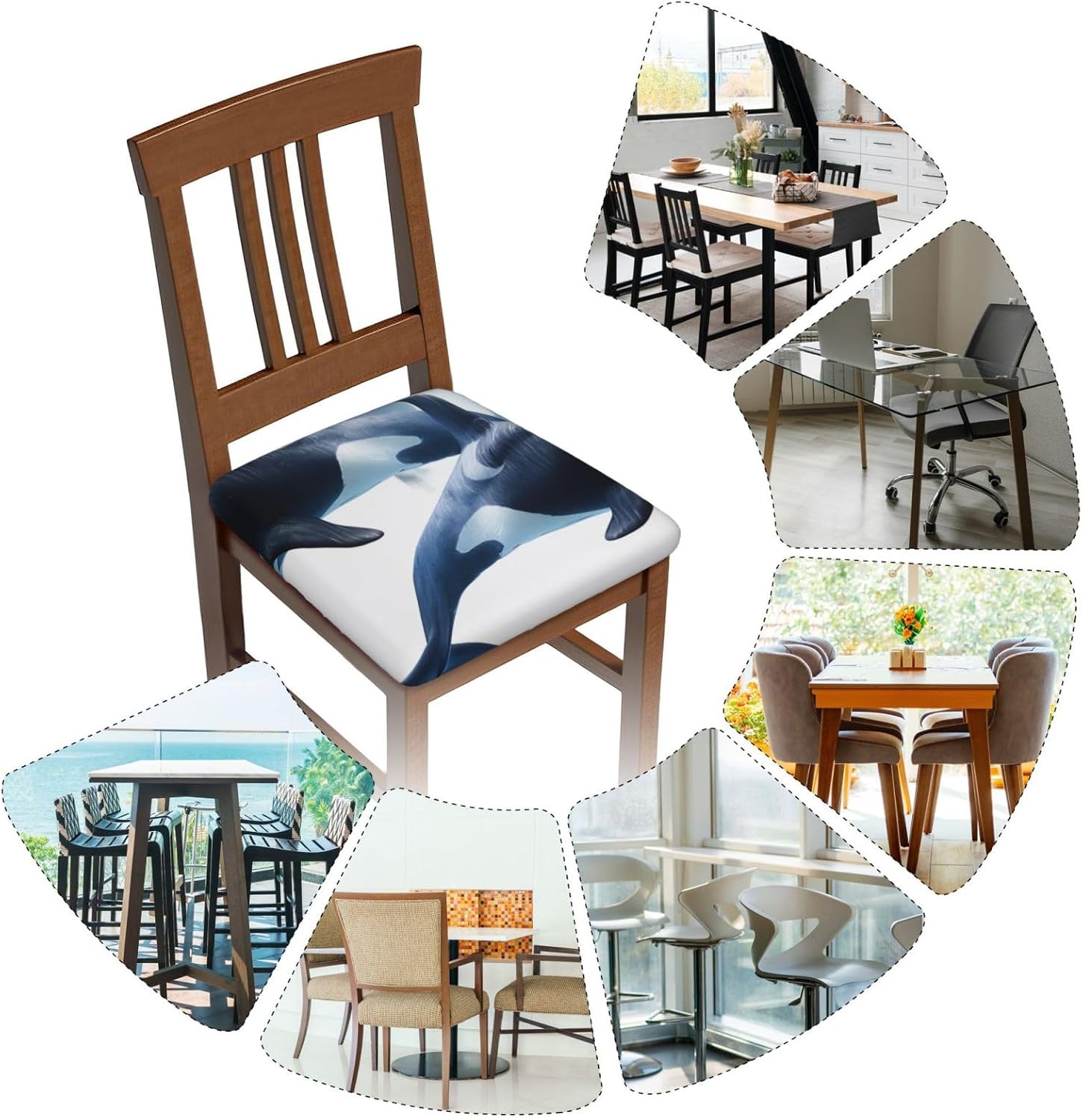 Orca Killer Whale Print Square Cushion Covers 6 Pcs Set Elastic Non-Slip Seat Cushion Slipcovers Pet Furniture Protectors for Chair, Sofa