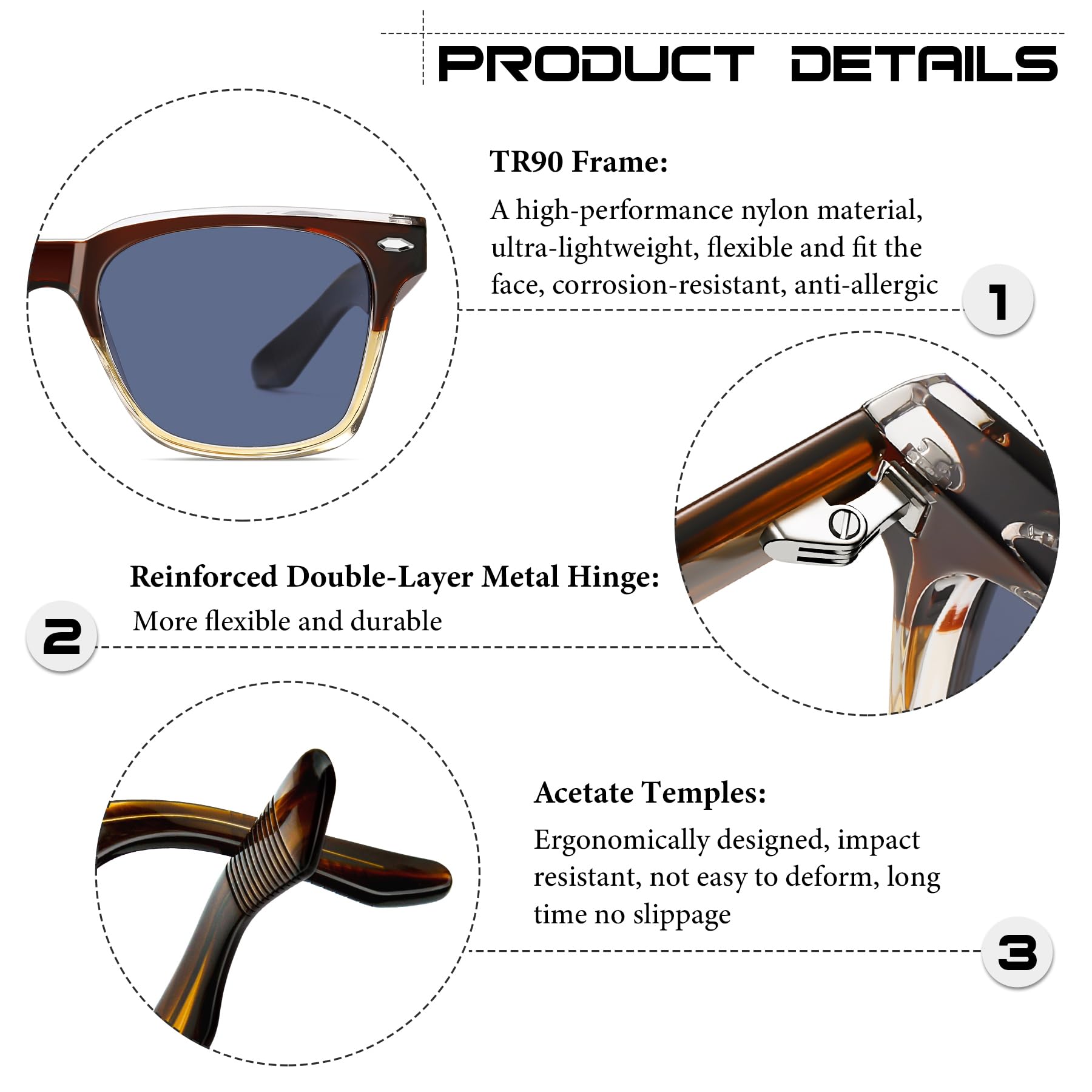KANASTAL Gafas de Sol Polarizadas Acetato Premium Unisex, Lentes TAC de 9 Capas UV400, Categoría 3, con Estuche de Cuero