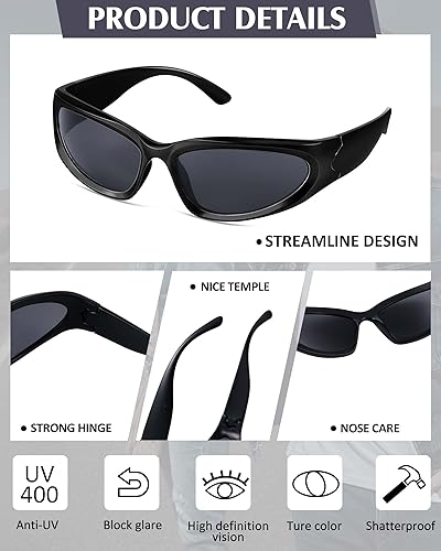 Miniatura 3 de Yexiya 10 pares de lentes de sol Y2K envolventes multicolor, negro, azul, plateado, ovalado, para mujeres y hombres, 10 colores