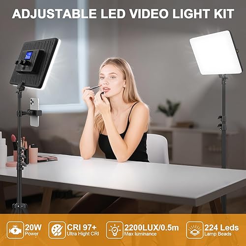 Miniatura 3 de Paquete de 2 luces LED de video con soporte de trípode de 63 pulgadas, kit de iluminación de fotografía bicolor de 20 W, regulable 2500-8500K luz de