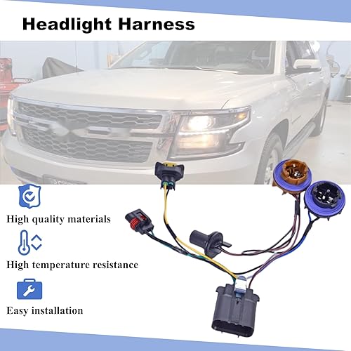 Miniatura 5 de Arnés de cableado de faros delanteros, compatible con Chevy Tahoe Suburban Avalanche GM SUV 15950809 15782377 - Cable de enchufe de lámpara