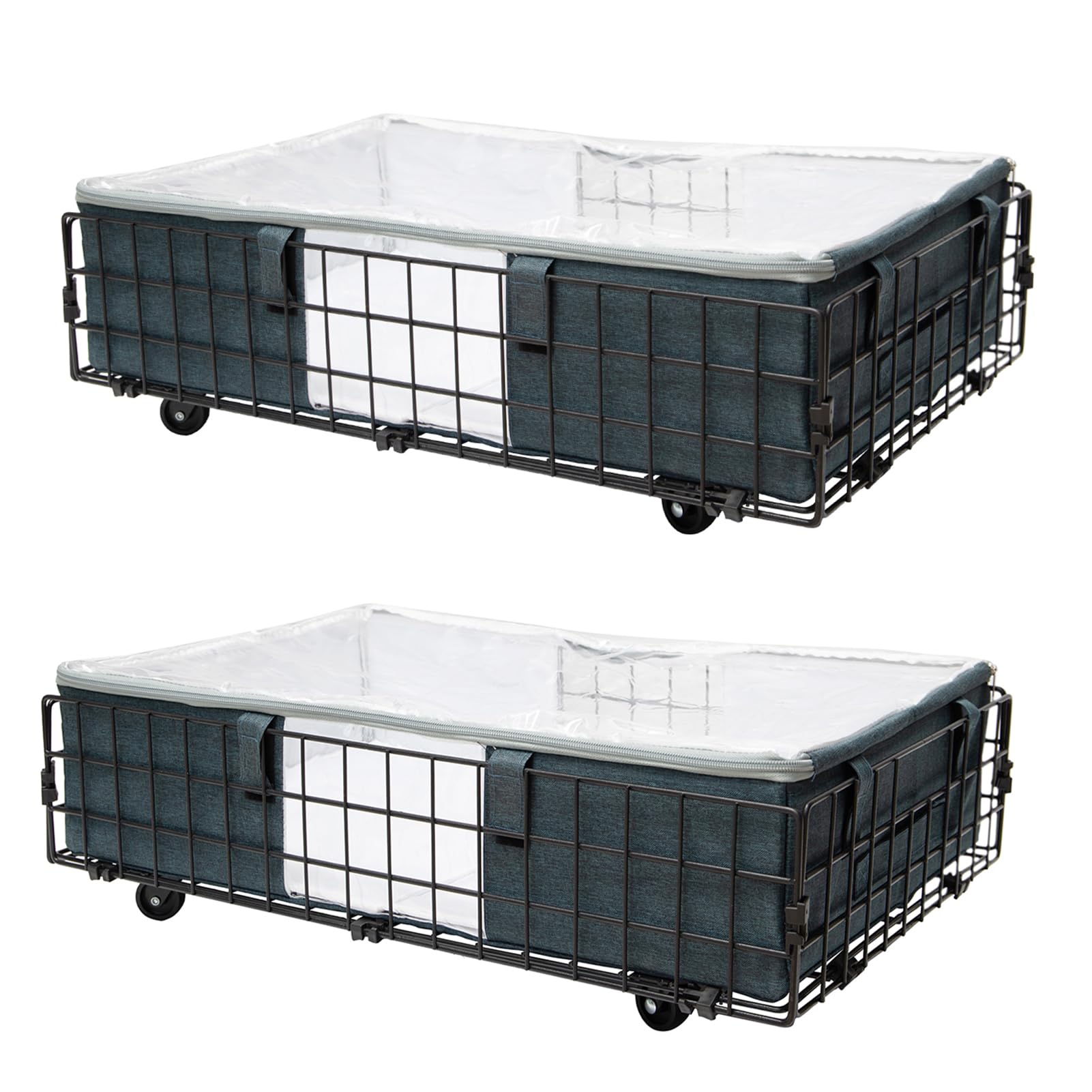Under Bed Rolling Storage, 2 Pack Underbed Storage Metal Basket with