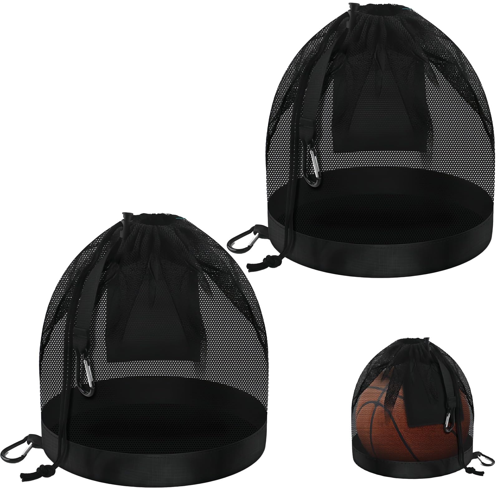 Borsa Porta palloni Zaino Rete Sportiva 2 Pezzi Grande capacità Nero per Basket Calcio pallavolo Tennis con Gancio Portatile Resistente per Palestra Allenamento Viaggio
