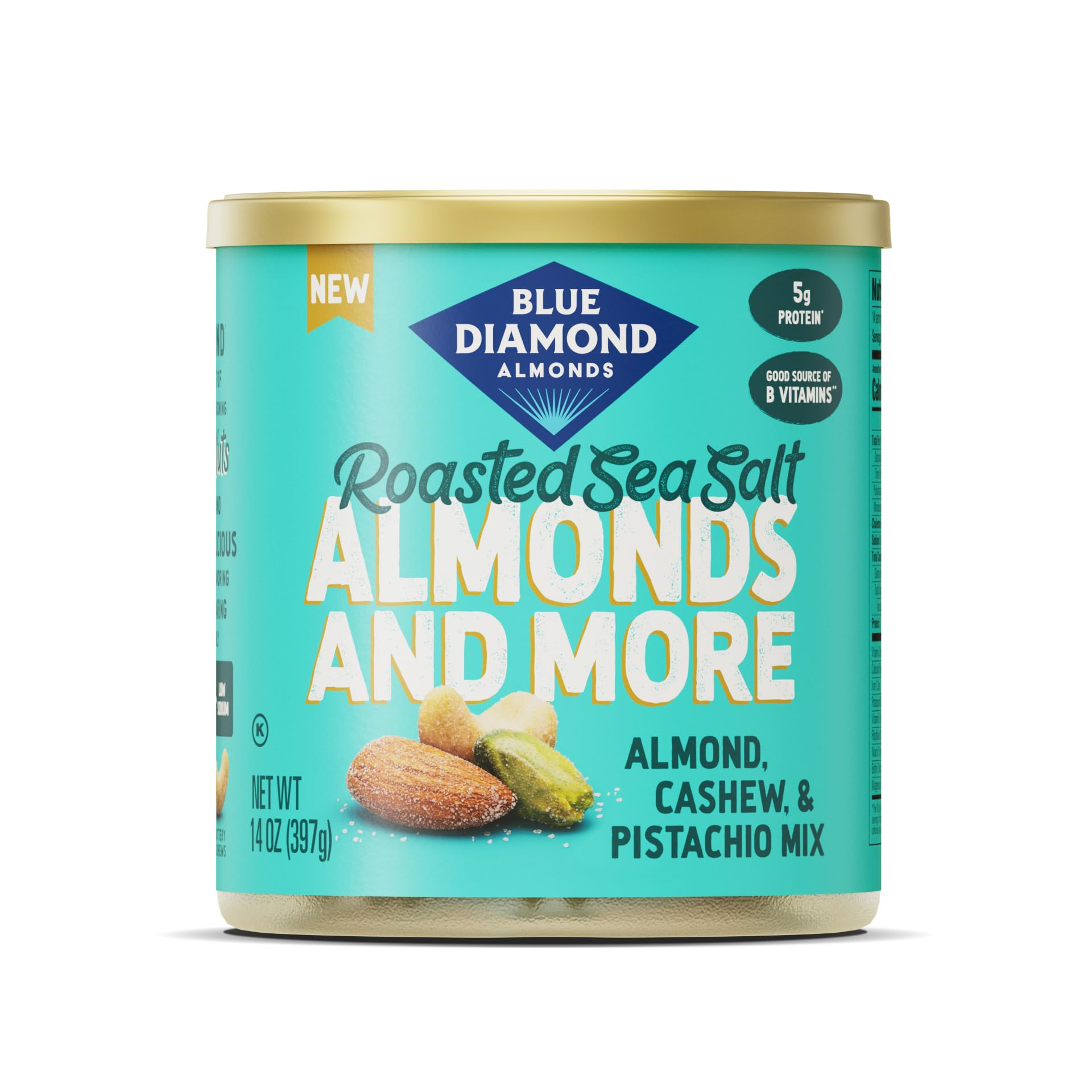 Blue Diamond Almonds, Gemischte Nüsse geröstetes Meersalz Deluxe Snack Nüsse, Mandeln, Pistazien und Cashewnüsse, 396.9 g Dose (1 Stück)