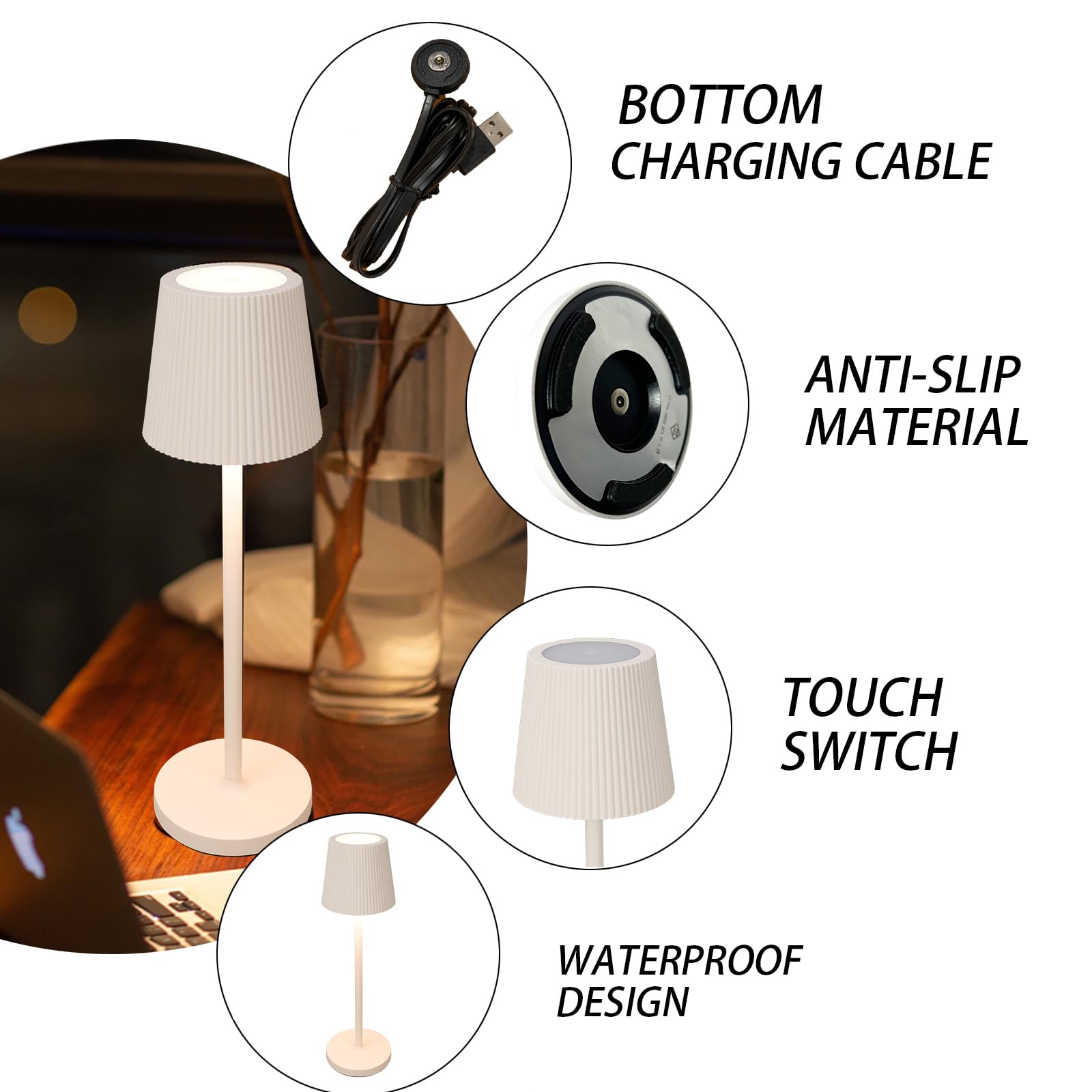 KDG Modern Cordless Small Table Lamps, Portable LED Dimmable Desk Lamp, 5000mAh