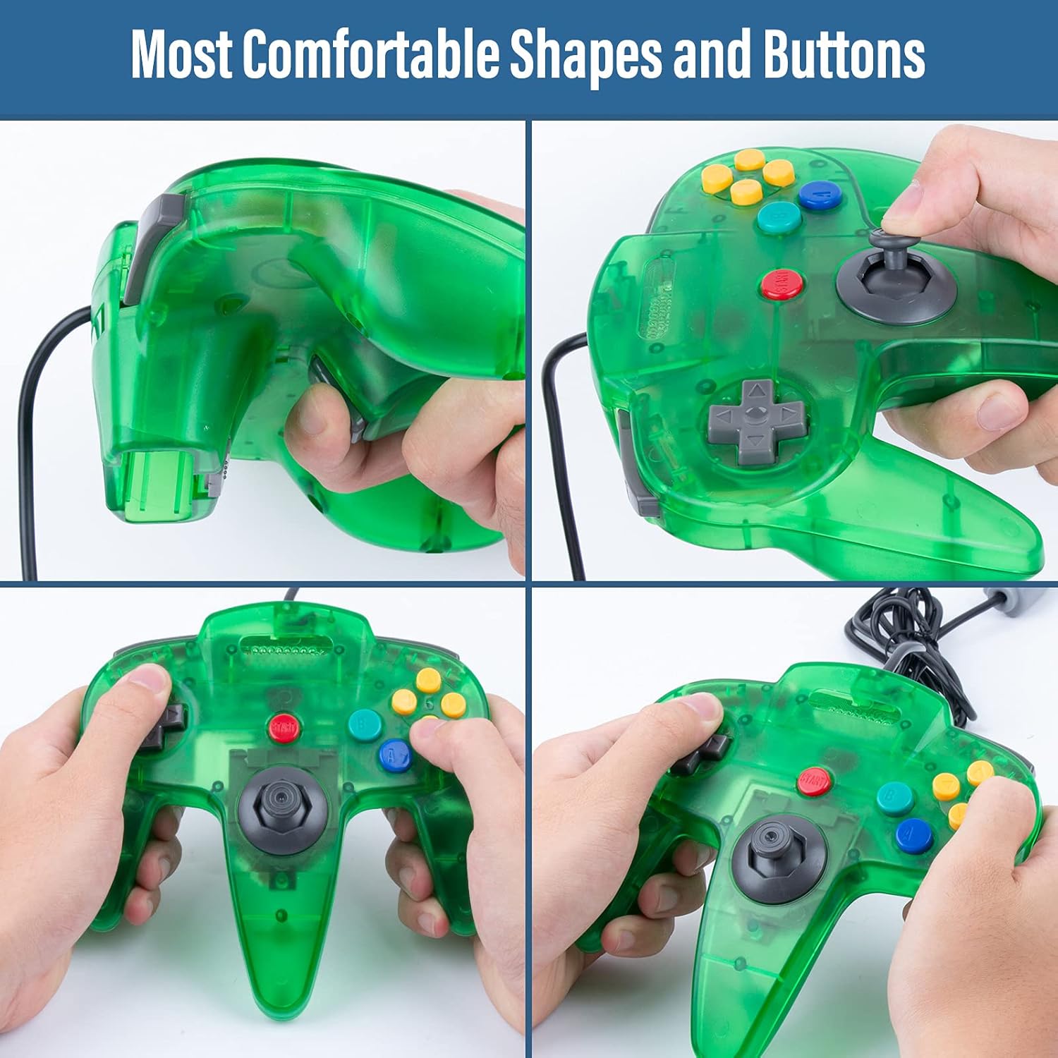 N64 Controller, Soanufa 2 Pack N64 Games Controller Compatible N64 Video Game System Console (Transparent Green+Transparent Blue)