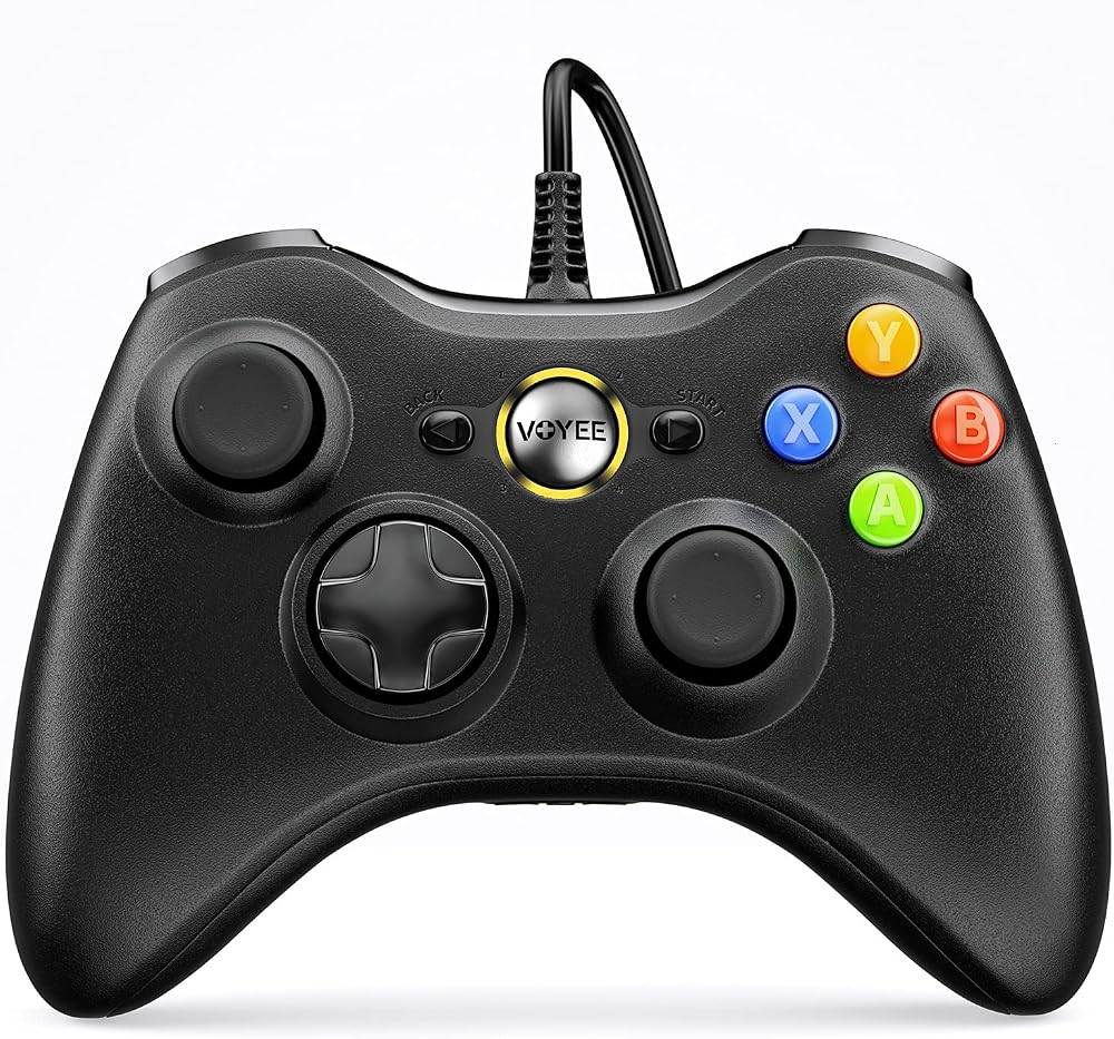 VOYEE PC Controller, Wired Compatible with Xbox 360 & Slim/Windows 10/8/7 | Upgraded Joystick, 7.2ft Cord, Ergonomic Grips, Double Shock | Enhanced (Black)