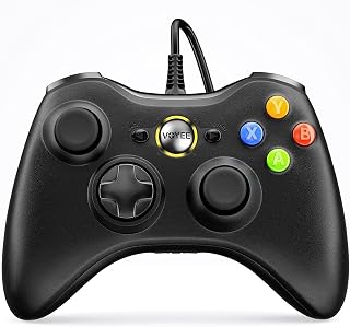 VOYEE Wired Xbox 360 Controller for PC & Xbox 360 Slim, Upgraded Joystick, Dual Vibration Shock, Ergonomic Black Gamepad - Plug & Play