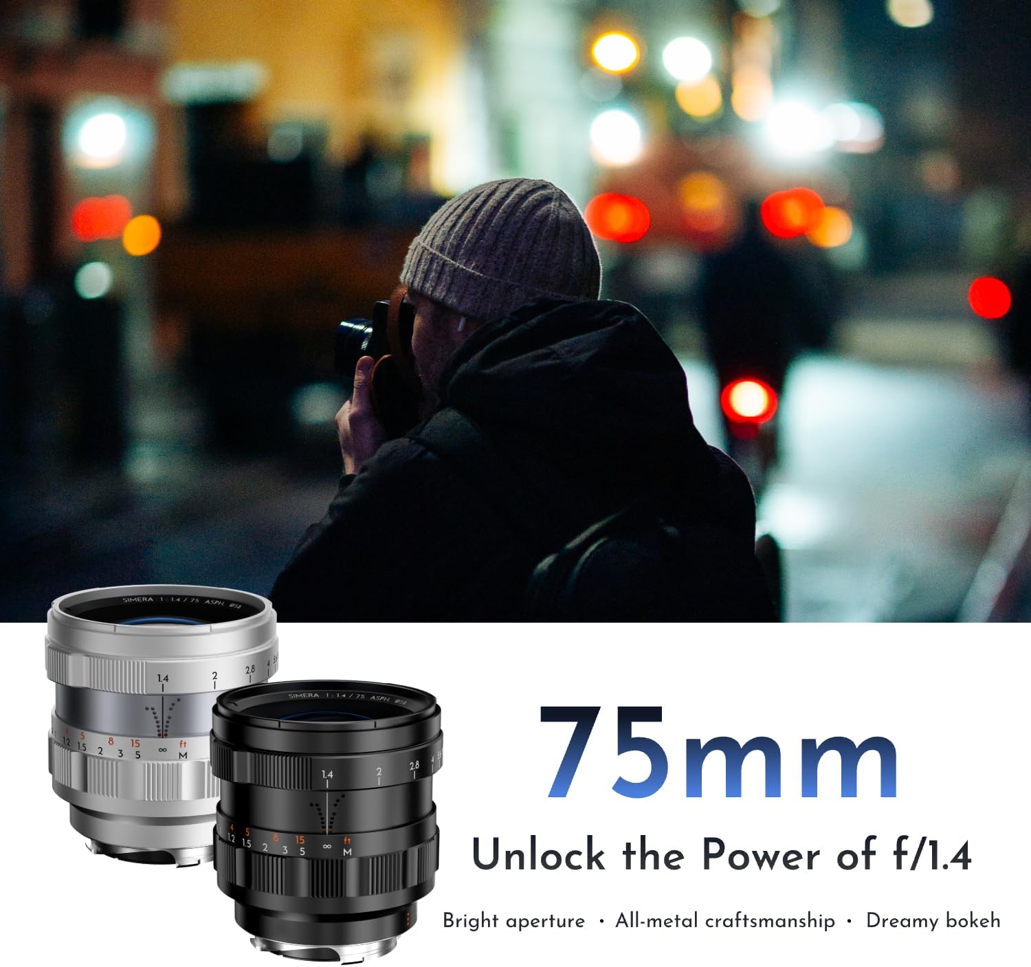 Thypoch Simera 75mm F1.4 Full Frame Telephoto Lens for Leica Cameras, M Mount Lens Manual Focus Leica M2 M4 M6 M9 M9-P M 240 M-P 240 M 262 M10-P M10-R M11 Silver