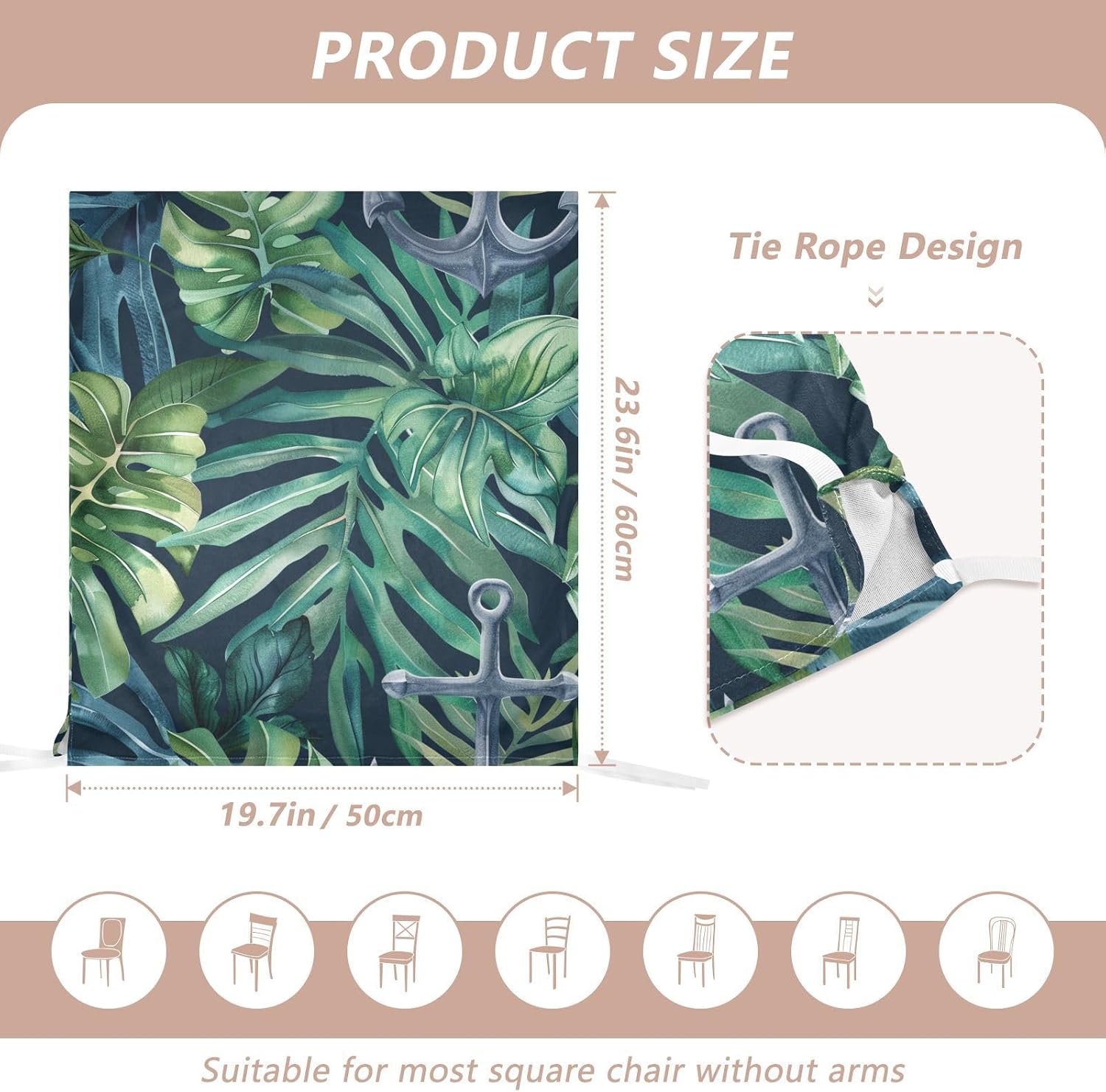 ALAZA Anchor Tropical Leaves Chair Back Cover Set of 6, Washable Reusable Removable Chair Slipcovers Decorative Chair Cover for Home Kitchen Wedding Party
