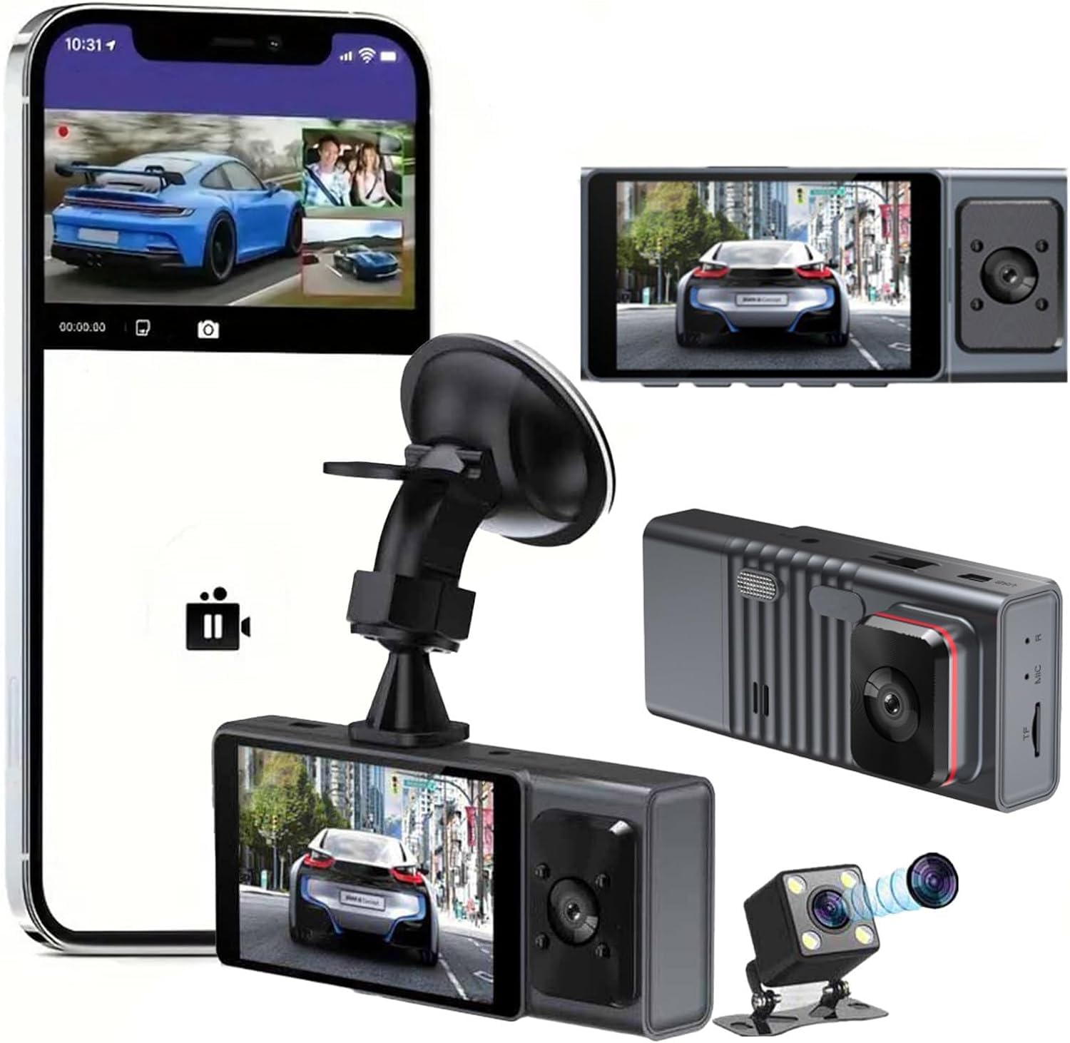 Pretocter Dash Cam Front and Inside 1080P HD Car Camera WiFi GPS Car Camera with APP Control WiFi Smart Dash Cam with Night Vision Loop Recording Dashcams 24H Parking Modes 140° Wide Angle, G-Sensor