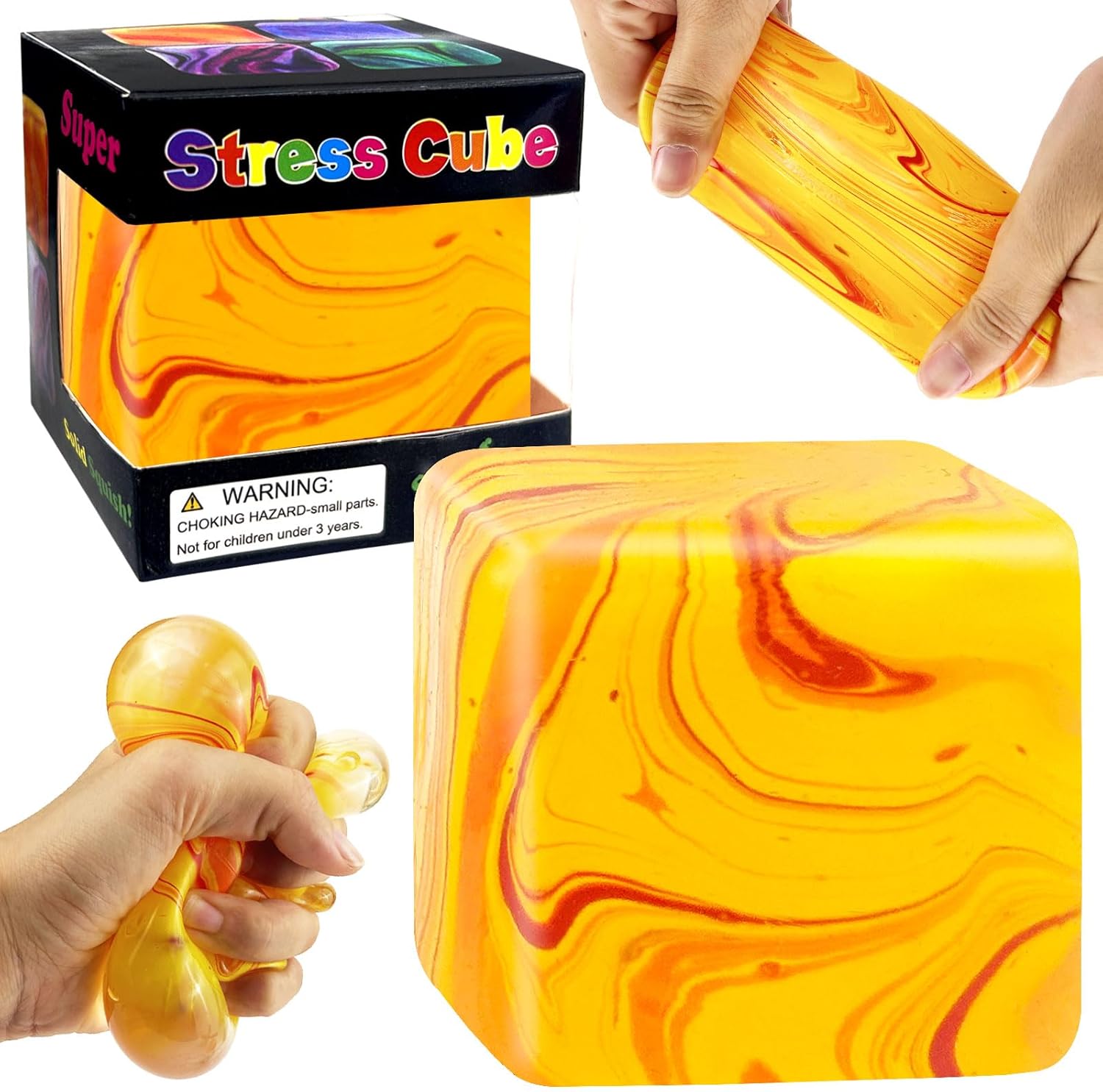 Fidget Cube Squishy Toys , Squeeze Stress Balls for Kids, Adults Squishies Anxiety Relief Maltose Ball, Ice Squishys Sugar Sensory Toy for ADHD Autism, Novel Design Colorful Fidgets Cubes (Orange)