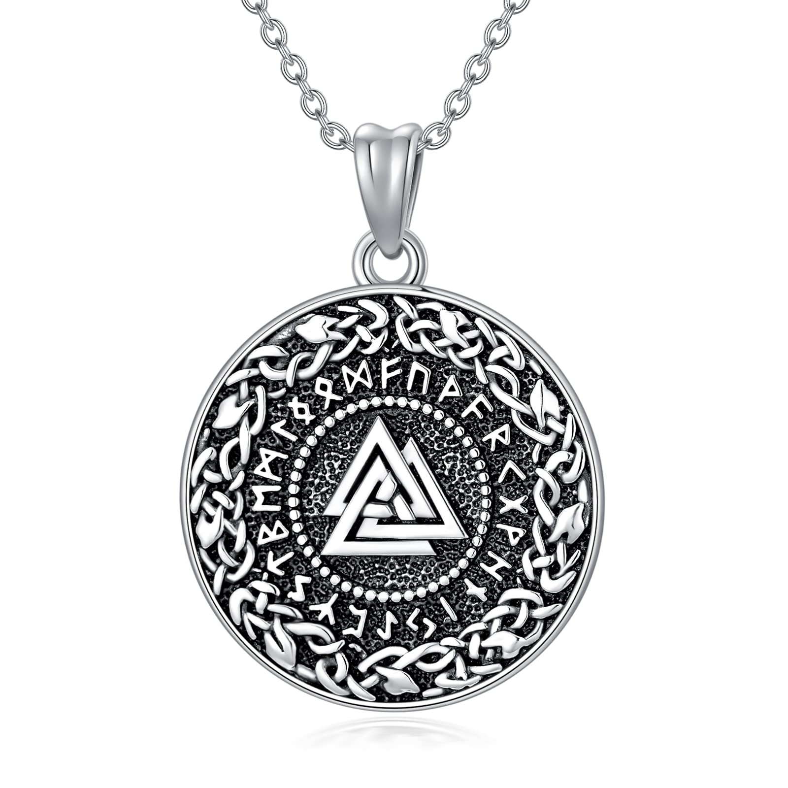LELOUCHYViking Celtic/Valknut Triangle Viking Odin Knot Norse Runes/Tree of Life Pendant Necklace 925 Sterling Silver Celtic Amulet Jewelry for Men Women - 18+2 Inch
