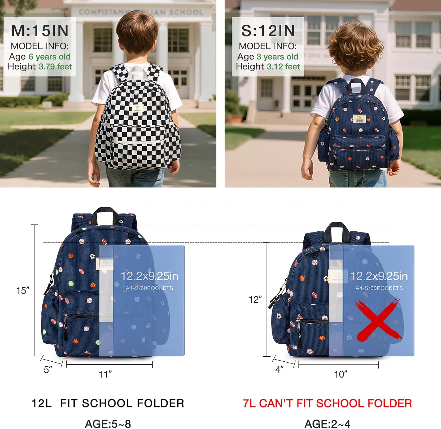 STEAMEDBUN Corduroy Kids Backpack for Boys and Girls 5-8: Boys Backpack for Elementary Kindergarten - 15 inch Cute Backpacks for Kids - Image 2