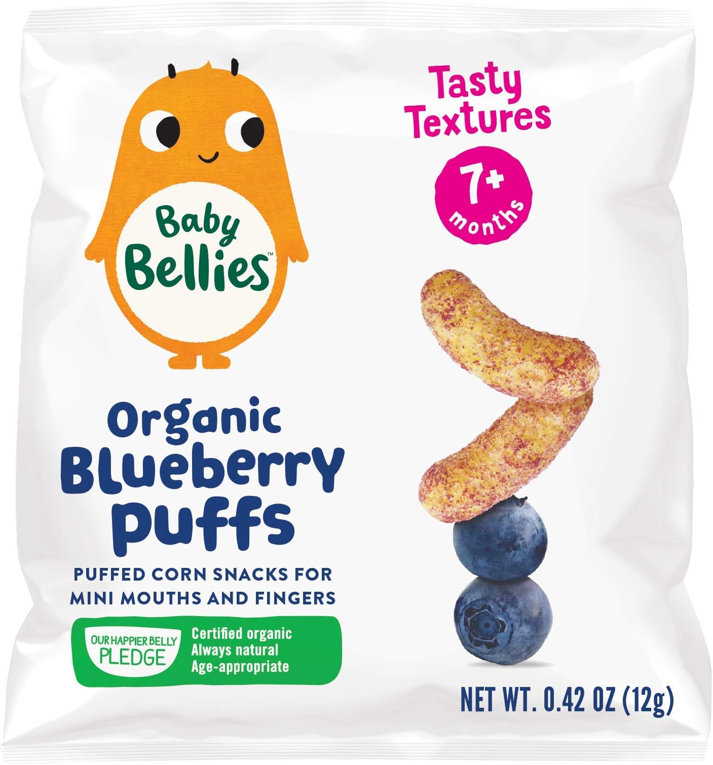 Little Bellies Organic Puffs Baby Snack, Blueberry, Pack of 6 Individual Snack Packs, 1 Count (Pack of 6)