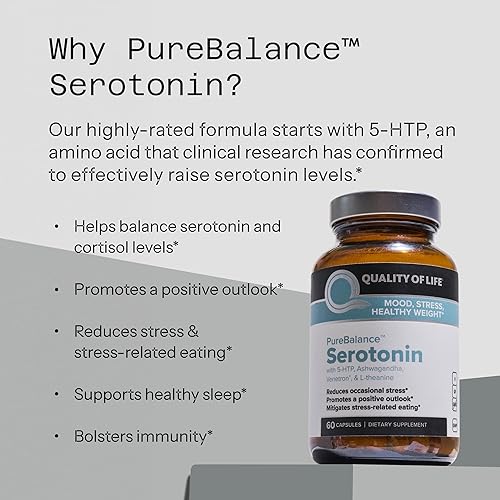 Miniatura 7 de Calidad de vida, equilibrio puro, serotonina de primera calidad 5-HTP y suplemento para el estrés – Ayuda a aumentar los niveles de serotonina y