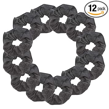 12 Pack Solid Hair Ties Scrunchies - Dark Heather Grey