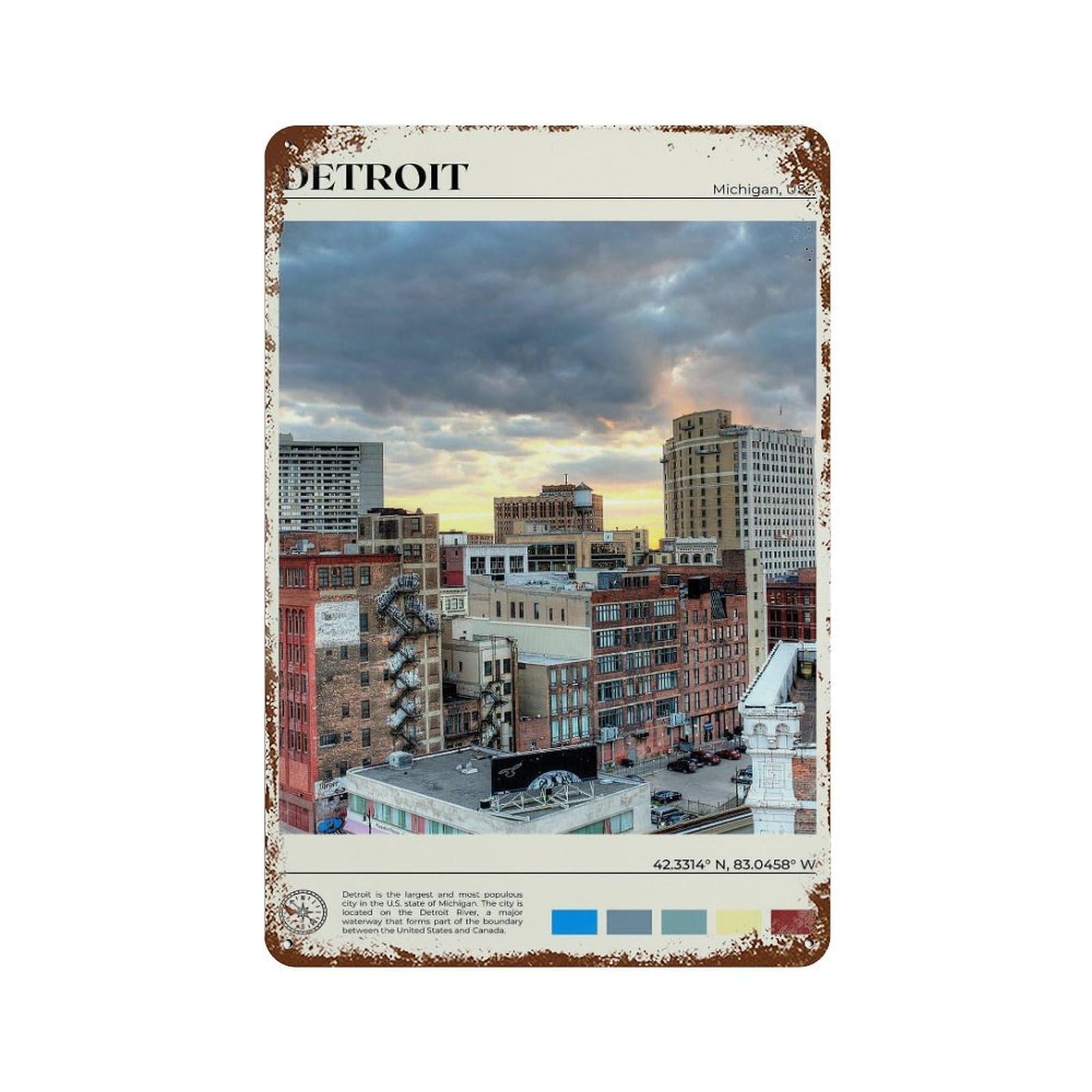 xiaoxiaoshen Real Photo Detroit Decor Michigan Wall Decor Art Metal Tin Poster Modern Home Decor Art Home Bar Shop Decorations Vintage Sign 30x20cm
