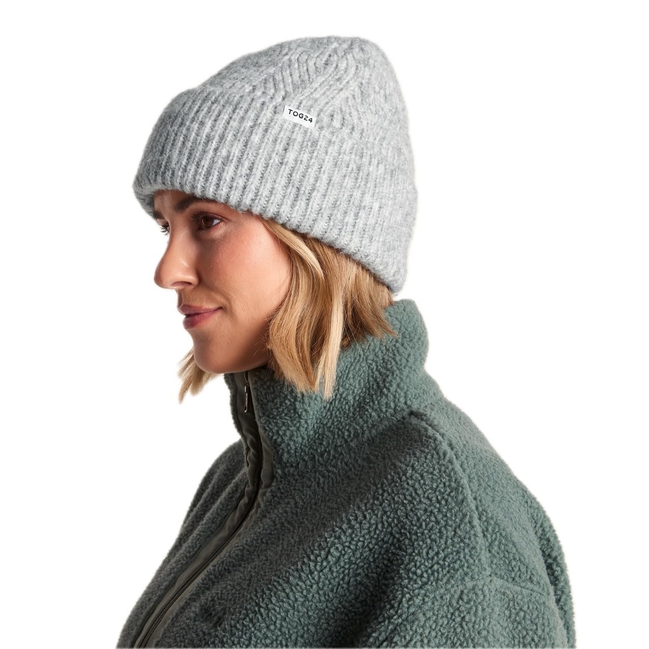 Tog24 Unisex Ice Grey Marl Abby Knitted Hat, Supersoft Cable Knit Beanie, Warm Woolly Hat With Rib Turn Up For Comfort