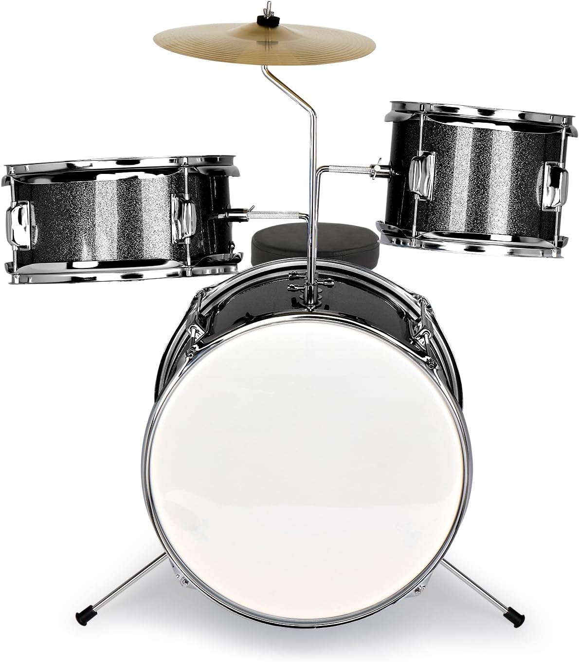 14-Inch Kids Drum Set, 5-Piece Junior Beginner Drum Set for Kids with Cymbals, Adjustable Stool, Two Pairs of Drumsticks, Pedal & Screw Wrench – Silver 14" - 5 Piece Silver - Image 1 of 9