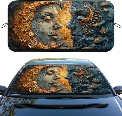 Moon and Sun Car Windshield Sunshade Folding Sun Moon and Stars Heatshield Front Window Car Sun Shade Windshield Rays Sun Shade Visor Protector for Car Sedan Truck SUV Accessories 59