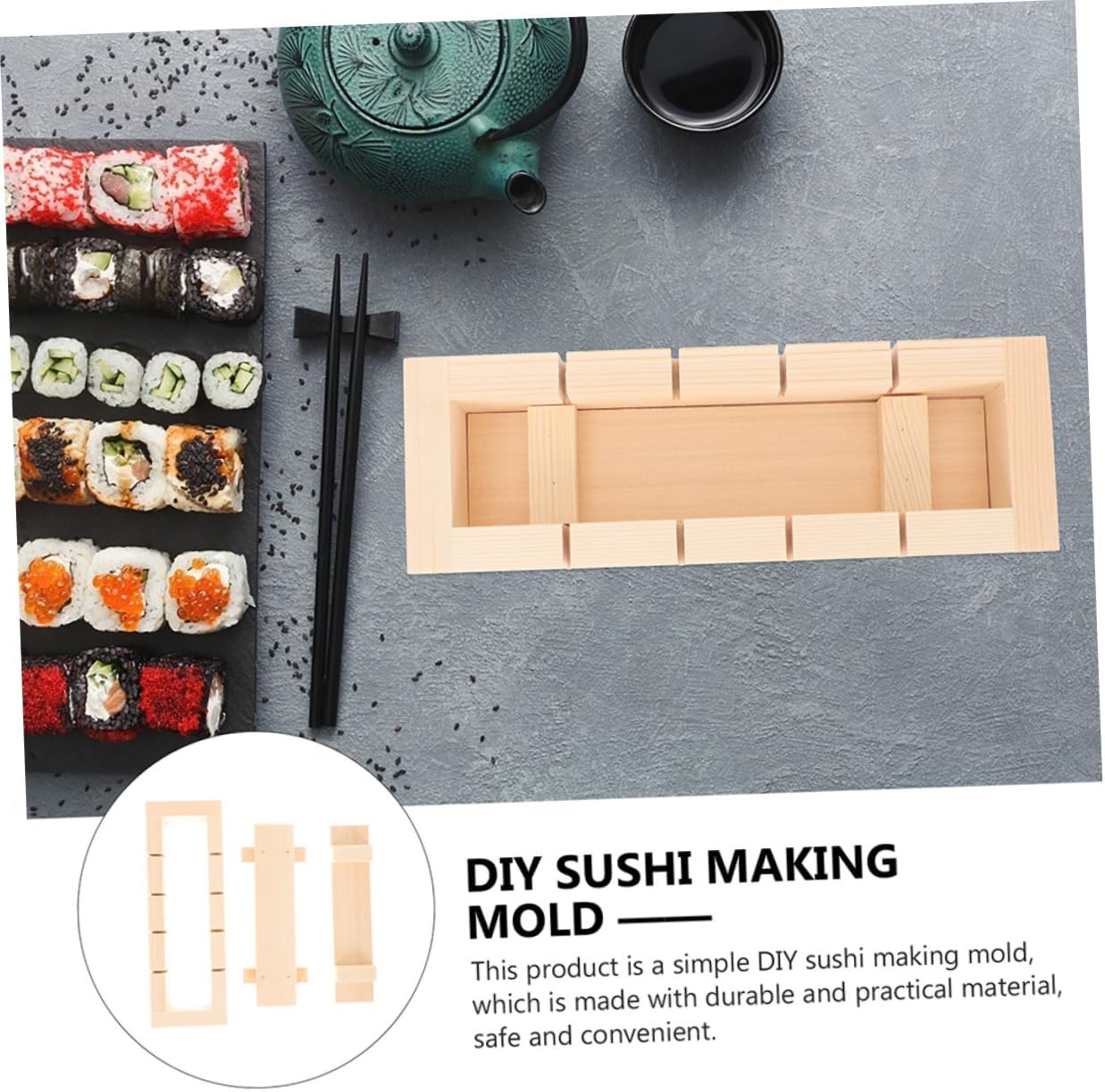 ABOOFAN 2pcs Wooden Sushi Press Mold for Making Non-stick Rice Roll Mold for Home and Restaurant Use Natural Tool for Creative