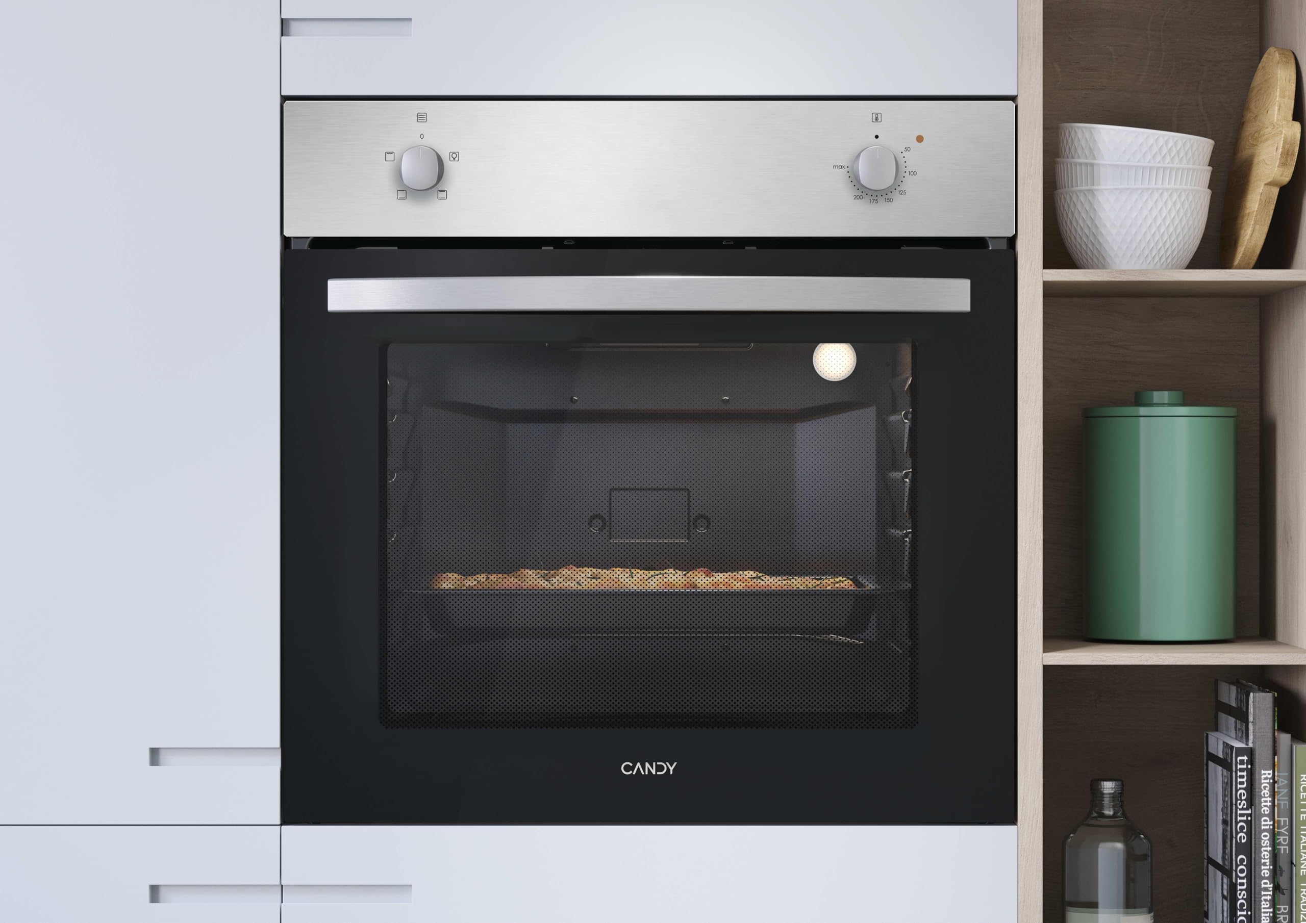 Candy Forno Elettrico da Incasso 70 Litri, Statico, Pulizia Aquactiva a Vapore, Classe Energetica A, Acciaio Inox, 59,5 x 56,8 x 59,5 cm (L x P x A), FIDC X100IT