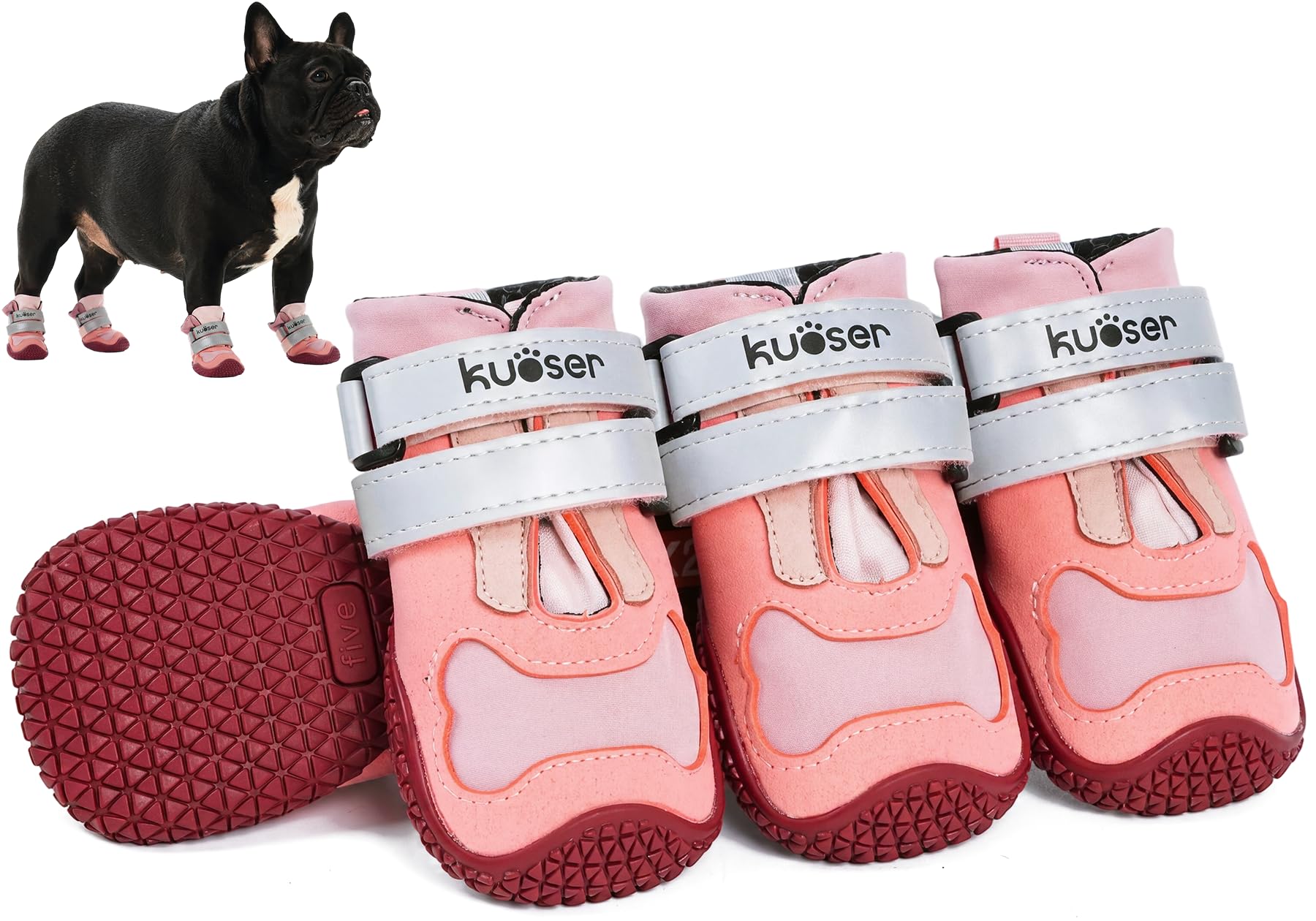 Kuoser 4 Pack Dog Boots Waterproof Dog Shoes for Injured Paws, Pink