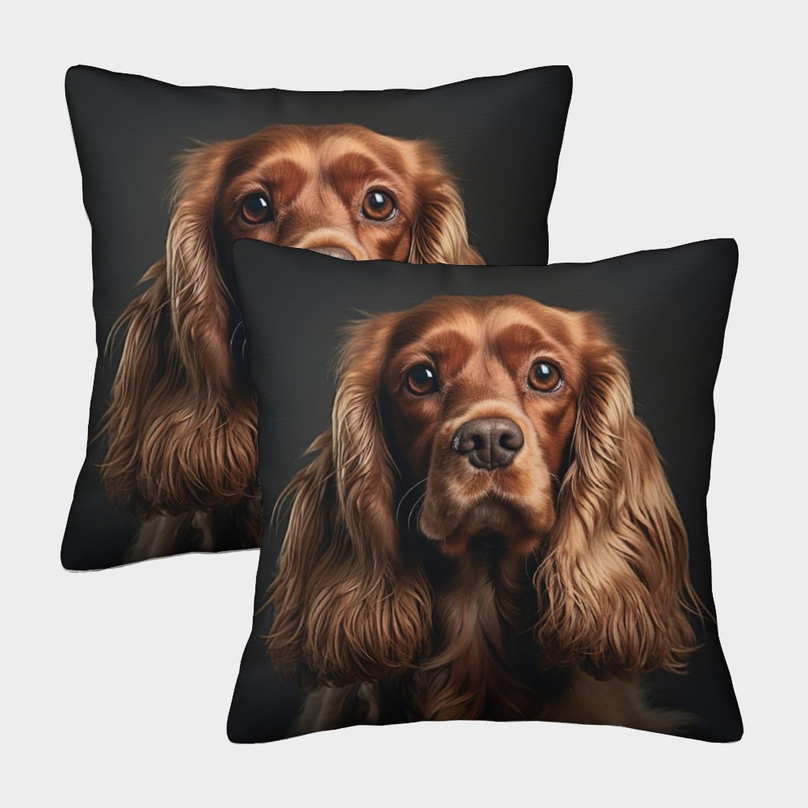 Zhuicheng Cocker Spaniel 3D Printed Throw Pillow Covers Hound Square Cushion Cover Garden Cushion Super Soft Pack Of 2 Home Decor For Sofa Bedroom 45X45cm