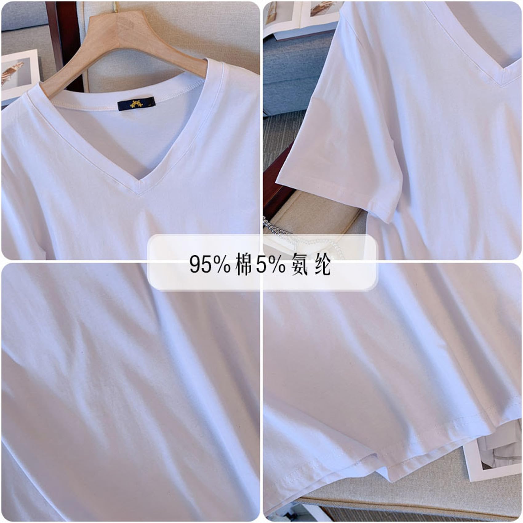 Verano De Las Mujeres De Color SóLido De Manga Corta Camiseta Top V-Cuello Holgado Recto CóModo Casual Tops