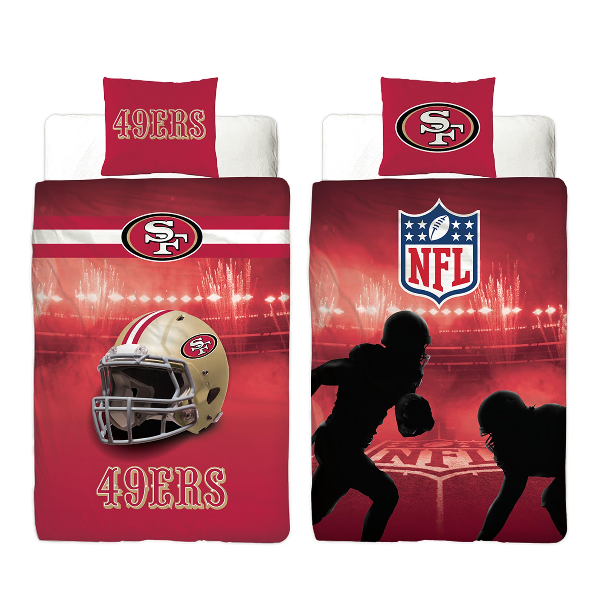 NFL Bettwäsche San Francisco 49ers 135 x 200 cm + 80 x 80 cm 100% Baumwolle in Renforcé-Linon-Qualität Reißverschluss American Football Fan Super Bowl Sourdough Sam Wende-Bezug deutsche Größe