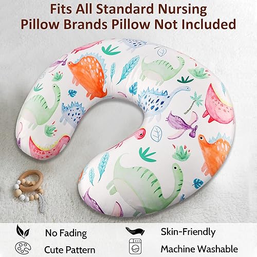 Miniatura 4 de Juego de fundas de almohada de lactancia de dinosaurio para bebés niños y niñas, paquete de 2 fundas de almohada de lactancia para gemelos, tela