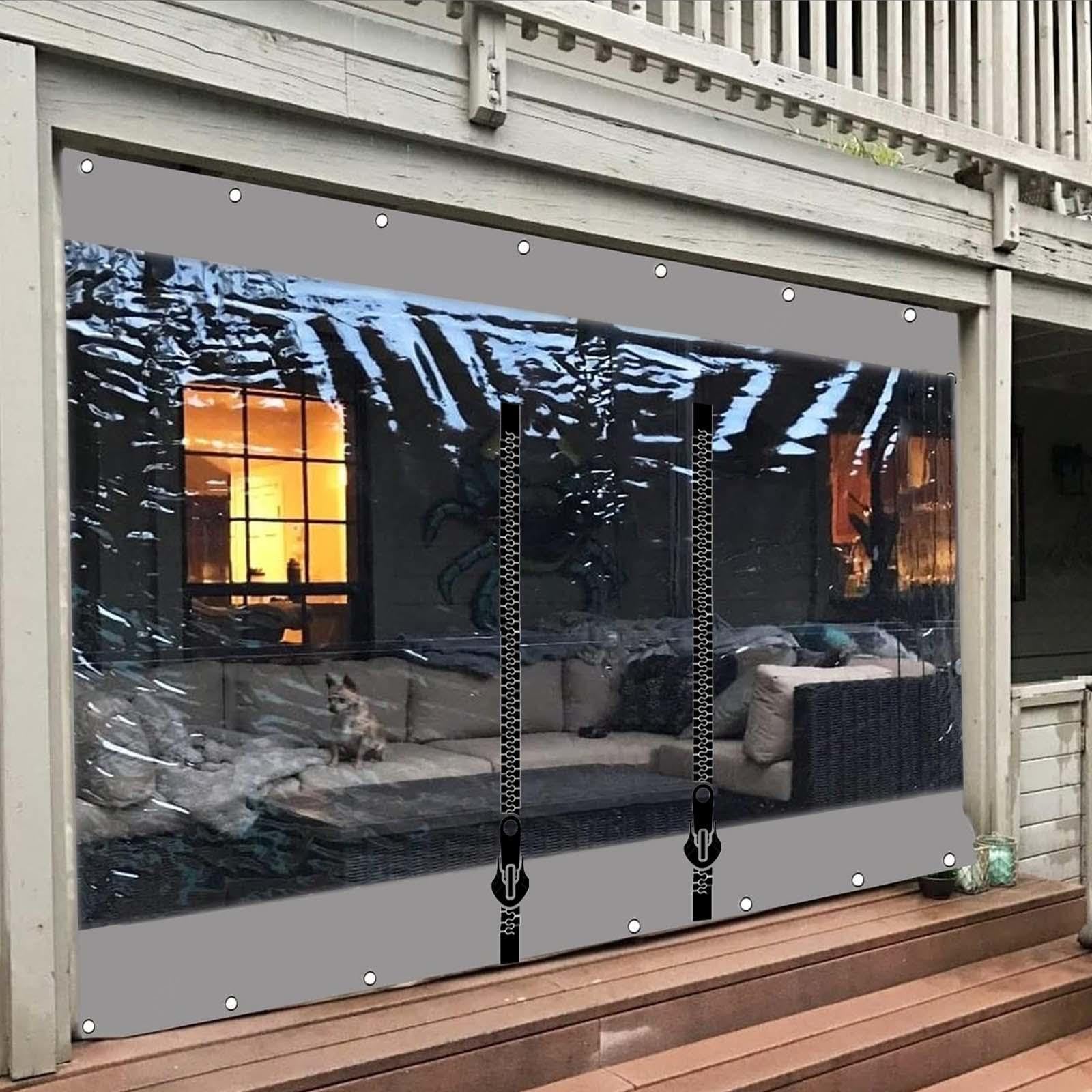 Transparent wasserdicht Vorhänge mit Reißverschluss für draußen,0.3mm dicke Vinyl-Plane Vorhang,winddicht,warm Trennvorhang,1/2/3/4/5m,wasserdicht Vinyl Plane für Veranda,L×H-3.8×2.2m(150*87in)